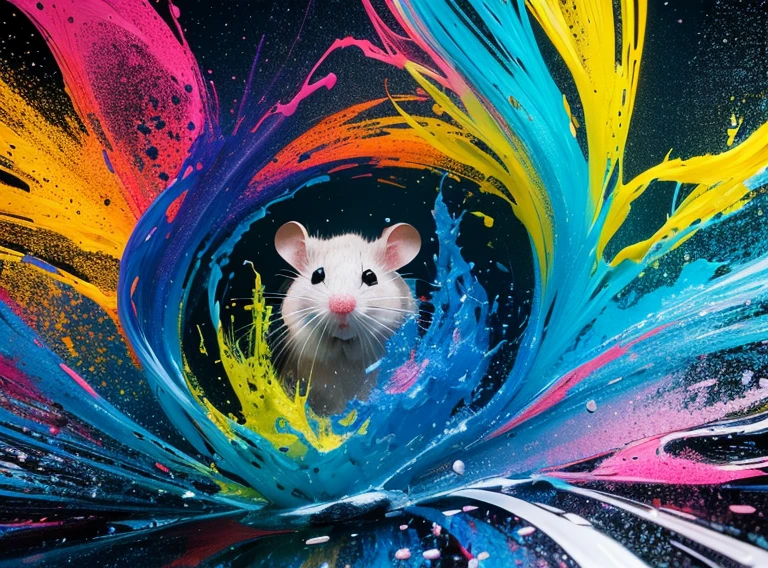 a whole head of a mouse, popping several colorful splashes, abstract, Art by Alberto Seveso, intricate (((solo)))), backgroundless, higher definition, 8k, photorealism, stlye portrait, masterpiece