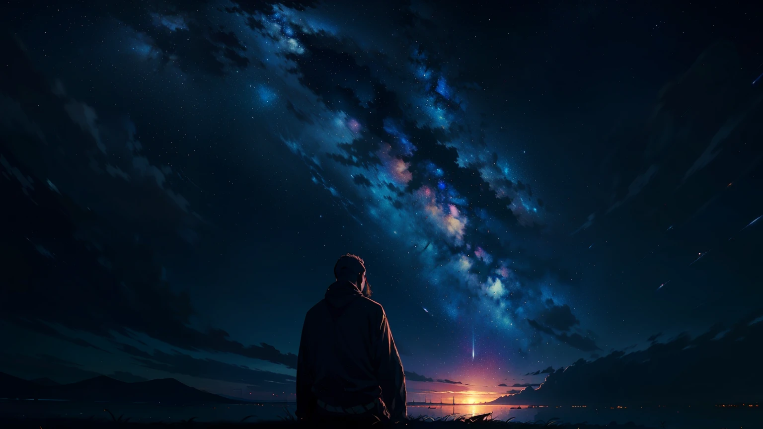 A scene that captures Ragnar&#39;s deep contemplation and thoughts under a starry sky., Symbolizes the search for wisdom and the vastness of the universe.