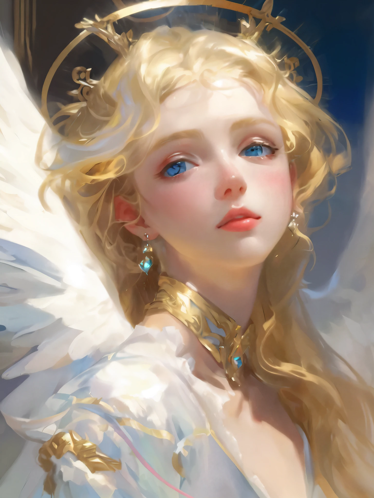 Drawing of woman with angel wings and halo, Portrait of a Beautiful angel, art of Wallop, Wallop |, Wallop art, inspired by Yanjun Cheng, by Yanjun Cheng, guweiz, author：Yang Jie, Beautiful angel&#39;s, Wallop | artistic sprout, guweiz on pixiv artstation, Gurwitz Masterpiece,Beautiful and charming aqua blue eyes