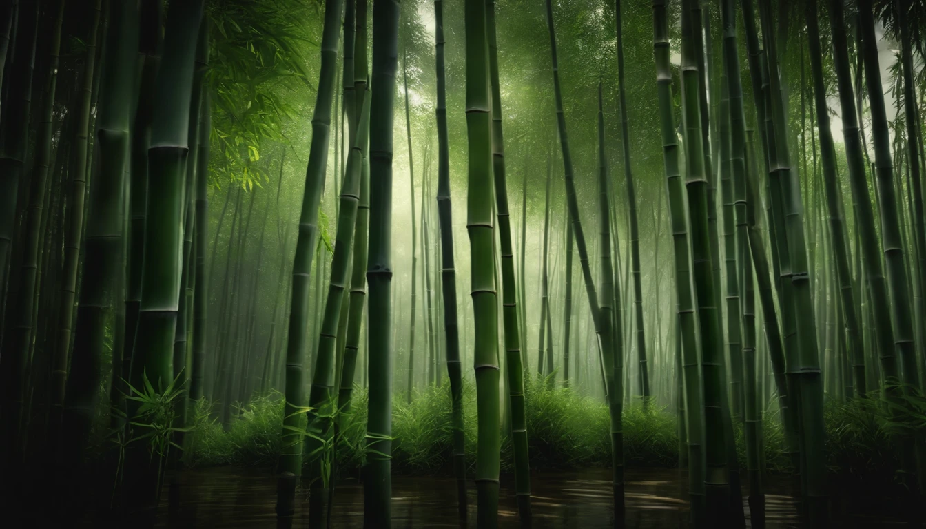 (highest quality,4K,8K,High resolution,masterpiece:1.2),super detailed,photo realistic,bamboo forest,moonlight through the bamboo forest,Round Moon,,Beautiful peaceful scene,beautiful scenery,8K bamboo forest,mysterious forest lake,bamboo forest and river,riverside in the bamboo forest,8k,serene lush bamboo forest,realistic background,live-action,Calm waving bamboo creek