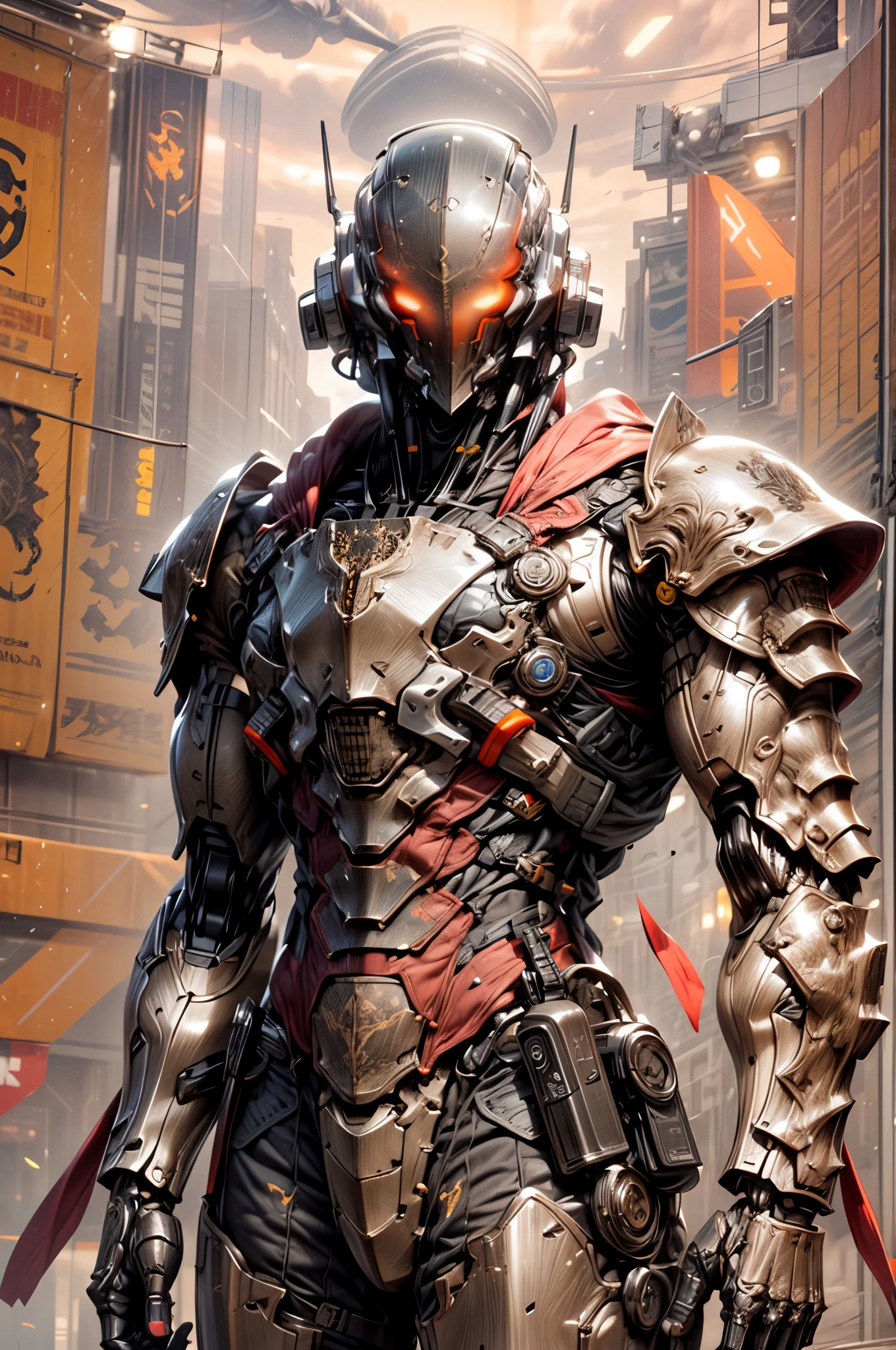 (((An epic and visually stunning digital anime masterpiece:1.5, art piece featuring an elegant masculine military mechanical ((robot)) soldier:1.7, wearing a sleek yet tactical decorated military trench coat:1.6))), (((heavily muscled masculine chest:1.6, chiseled abs:1.6, heavily toned:1.6, slim yet muscular:1.6))), (((tactical robot knight helmet with a knight visor:1.8, mechanical full head knight helmet:1.8, optical sensors:1.9))), (((the character is clothed in a scifi tactical double breasted trench coat with a built in exoskeleton:1.6))), (((over a form fitted armor plated yet super sleek and sensually revealing under suit, waist and thighs exposed:1.6))), ((The image showcases the intricacies of the character’s armor and clothing:1.4)), ((capturing their flamboyant feminine essence and heavy mechanical art deco aesthetic:1.5)), ((The character also possesses a more feminine androgynous body build:1.6)), (((with a toned yet heavily muscled gorgeous feminine physique:1.4, a sleek waist:1.4, mesomorphic mechanical muscular torso, toned yet beautifully sleek mechanical arms and legs:1.6, with thick well rounded thighs:1.6, mechanical muscles))), ((looking at viewer)), (((brass metal armor and brown leather))), ((((depth of field, cinematic lighting, chromatic aberration, ray tracing, UHD, masterpiece, top of head covered, super detail, high details, high quality, award winning, 8k, highres)))), (((dieselpunk:1.4, decopunk:1.4, artificial muscle:1.5))), (((beautiful engraved scifi gothic armor:1.8)))