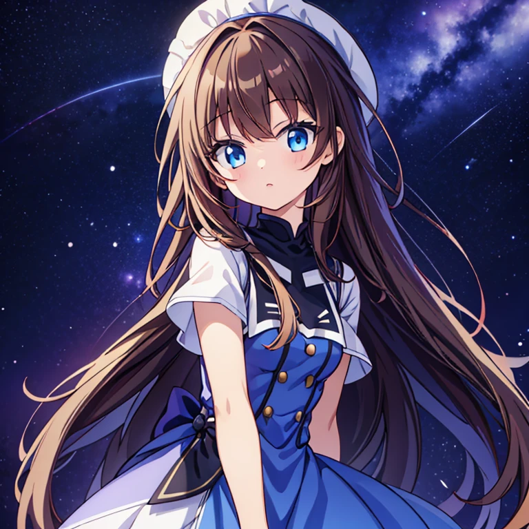 Galaxy Alice,alone,1 girl,permanent,long hair,Upper body,brown hair