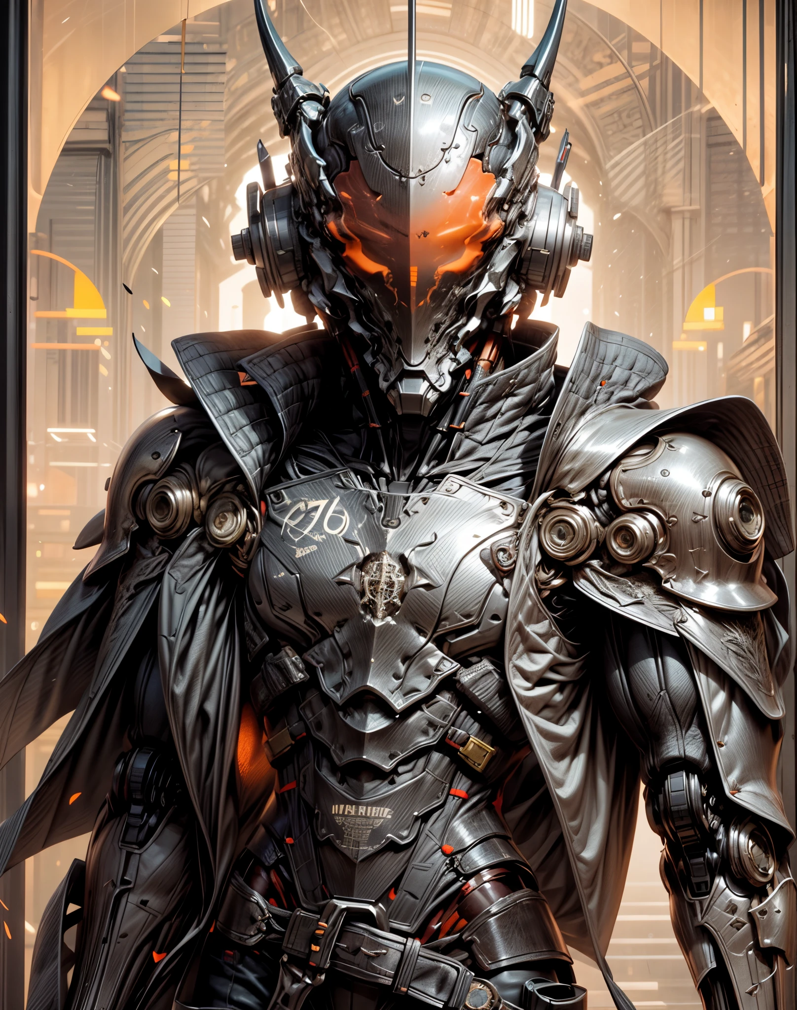 (((An epic and visually stunning digital anime masterpiece:1.5, art piece featuring an elegant masculine military mechanical ((robot)) soldier:1.7, wearing a sleek yet tactical decorated military trench coat:1.6))), (((heavily muscled masculine chest:1.6, chiseled abs:1.6, heavily toned:1.6, slim yet muscular:1.6))), (((tactical robot knight helmet with a knight visor:1.8, mechanical full head knight helmet:1.8, optical sensors:1.9))), (((the character is clothed in a scifi tactical double breasted trench coat with a built in exoskeleton:1.6))), (((over a form fitted armor plated yet super sleek and sensually revealing under suit, waist and thighs exposed:1.6))), ((The image showcases the intricacies of the character’s armor and clothing:1.4)), ((capturing their flamboyant feminine essence and heavy mechanical art deco aesthetic:1.5)), ((The character also possesses a more feminine androgynous body build:1.6)), (((with a toned yet heavily muscled gorgeous feminine physique:1.4, a sleek waist:1.4, mesomorphic mechanical muscular torso, toned yet beautifully sleek mechanical arms and legs:1.6, with thick well rounded thighs:1.6, mechanical muscles))), ((looking at viewer)), (((brass metal armor and brown leather))), ((((depth of field, cinematic lighting, chromatic aberration, ray tracing, UHD, masterpiece, top of head covered, super detail, high details, high quality, award winning, 8k, highres)))), (((dieselpunk:1.4, decopunk:1.4, artificial muscle:1.5))), (((beautiful engraved scifi gothic armor:1.8)))