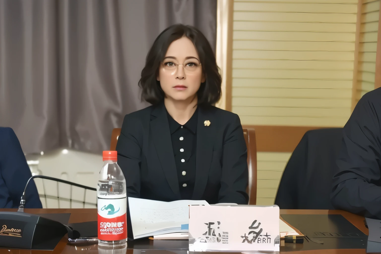 Smiling asian woman sitting on table,35yo,Wear a suit and tie, Yun Ling, lei min, Professional profile photo, mei-ling zhou, Qiu Fang, Wu Liu, lulu chen, xue han, Lu Ji,Tsai Ing wen ,jiyun chae, song nan li, mingchen shen, xiaofan zhang, professional portrait, professional portrait photo