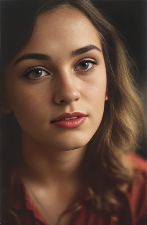 (close-up, editorial photograph of a 20 yo woman from the 1940's), (highly detailed face:1.4) (smile:0.7) (background inside dark, moody, private study:1.3) POV, by lee jeffries, nikon d850, film stock photograph ,4 kodak portra 400 ,camera f1.6 lens ,rich colors ,hyper realistic ,lifelike texture, dramatic lighting , cinestill 800,