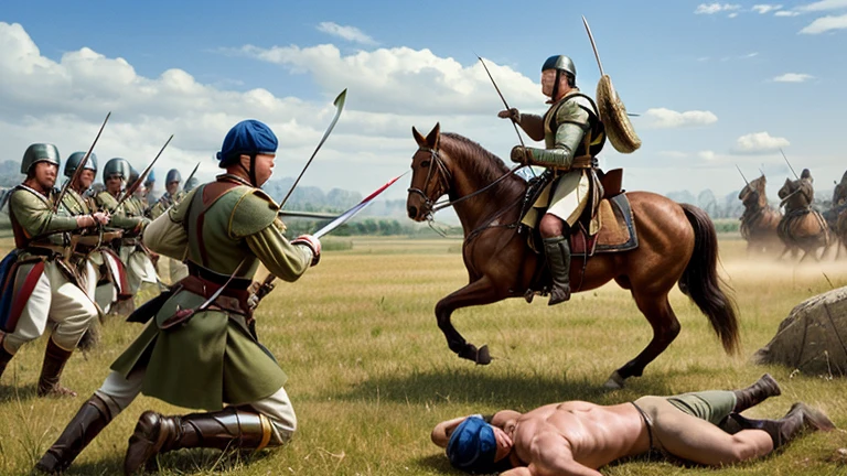 old battle　(Killed)　(stabbed with an arrow)　Archers　Battle between great armies and great armies  (infantryman with sword) (cavalry)