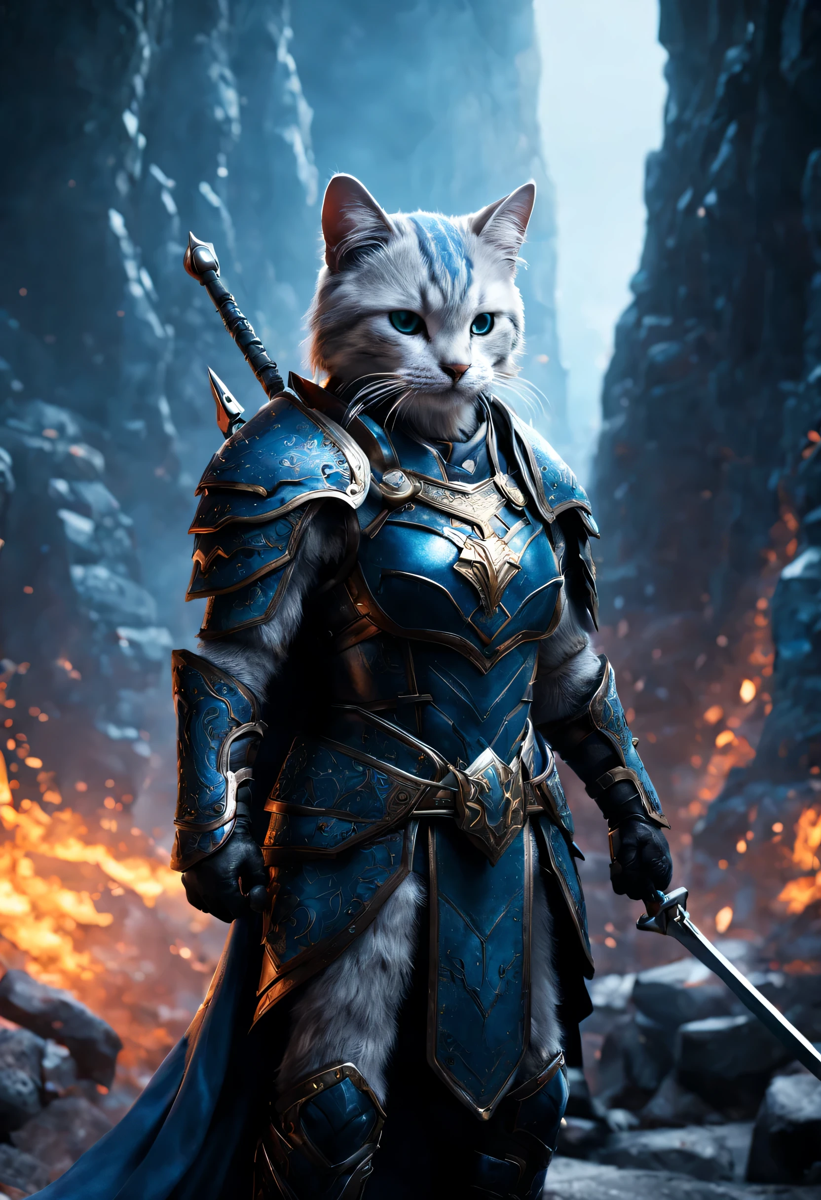 official art, unified 8k wallpaper, super detailed, Beautiful and beautiful, masterpiece, best quality, Costume Animals Page, Dirk Fentas，The goal is one《lord of the ring》style of，Real-world scenarios，Epic war scenes，(Many cute cat warriors:1.2), (whole body), Wear fine armor and helmets，holding a weapon，Ready to fight，(The Great Wall background:1.3)，(cool color:1.3)，texture，Ray tracing，