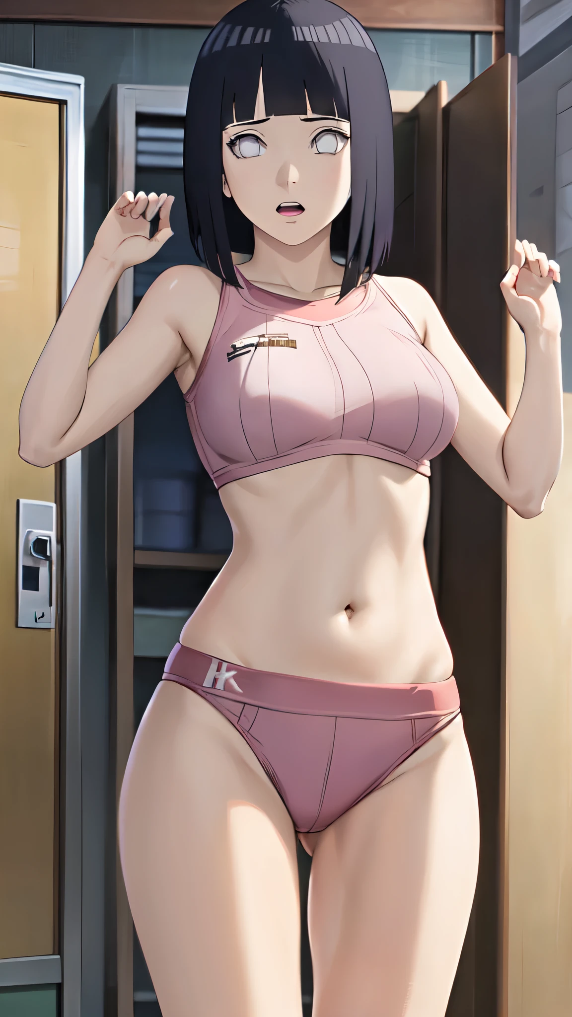 masterpiece, ridiculous , (intricate details), (rich and colorful),Cinema lighting,Half-length photo,Extremely detailed CG unified 8k wallpaper ,hyouka\(boruto\), 1 girl, alone,adult, raise arms, looking at the audience, exercise well, locker room,cowboy shooting,