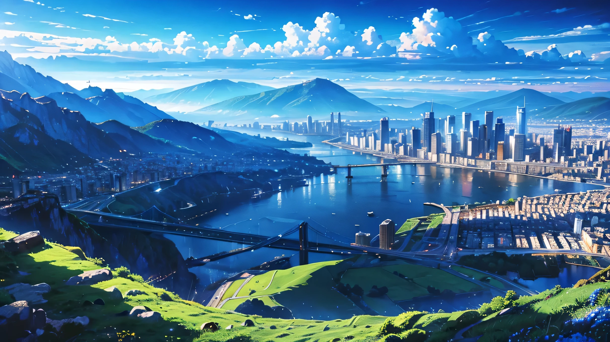 High resolution,High resolution,high quality,landscape,realistic,blue sky,cityscape