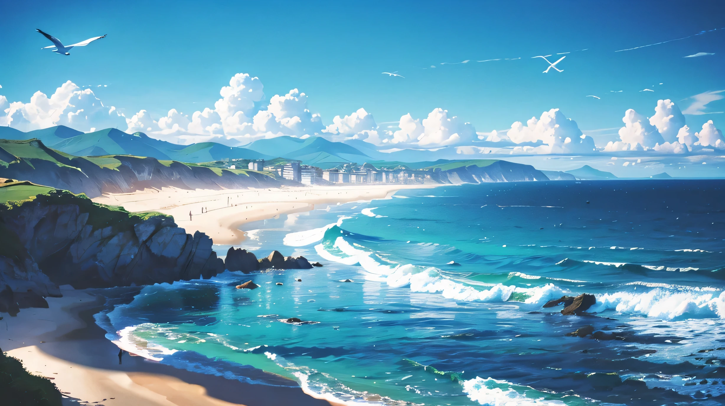 High resolution,High resolution,high quality,landscape,realistic,blue sky,beach,white bird