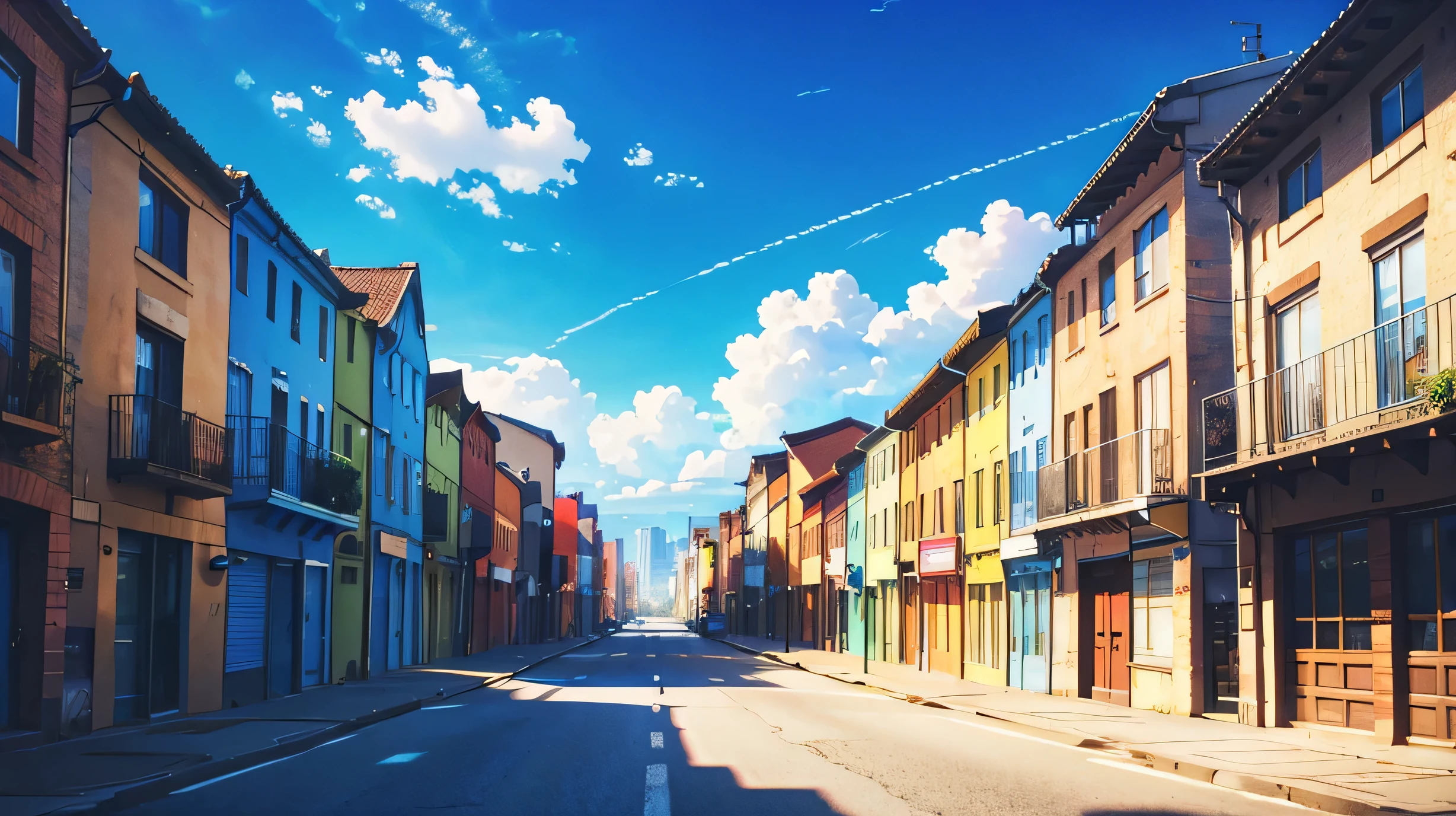 High resolution,High resolution,high quality,landscape,realistic,blue sky,building,street