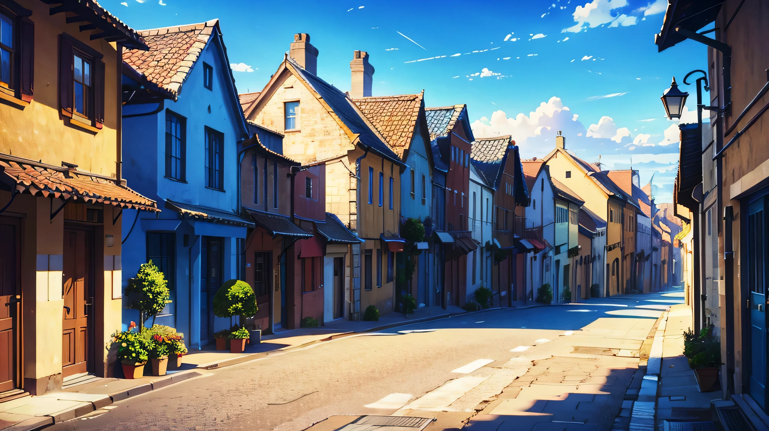 High resolution,High resolution,high quality,landscape,realistic,blue sky,building,street