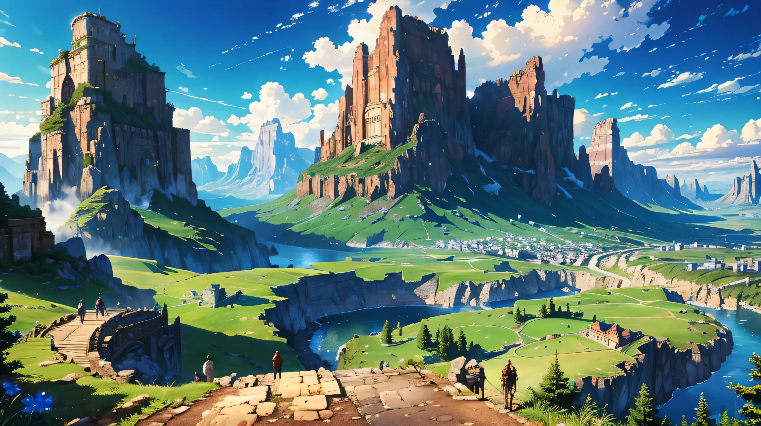 High resolution,High resolution,high quality,landscape,realistic,blue sky,steampunk style