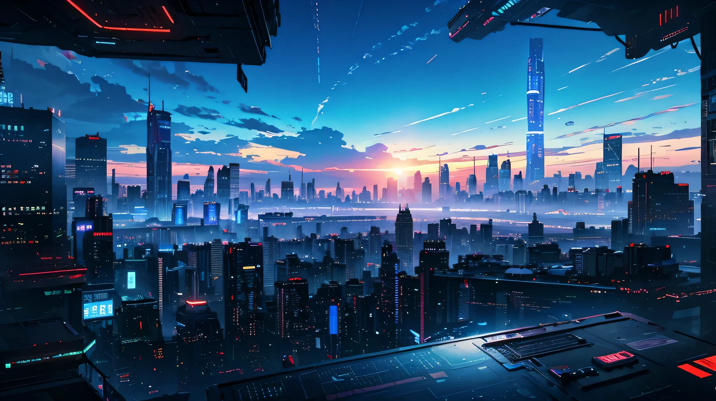 High resolution,High resolution,high quality,landscape,realistic,blue sky,cyberpunk style