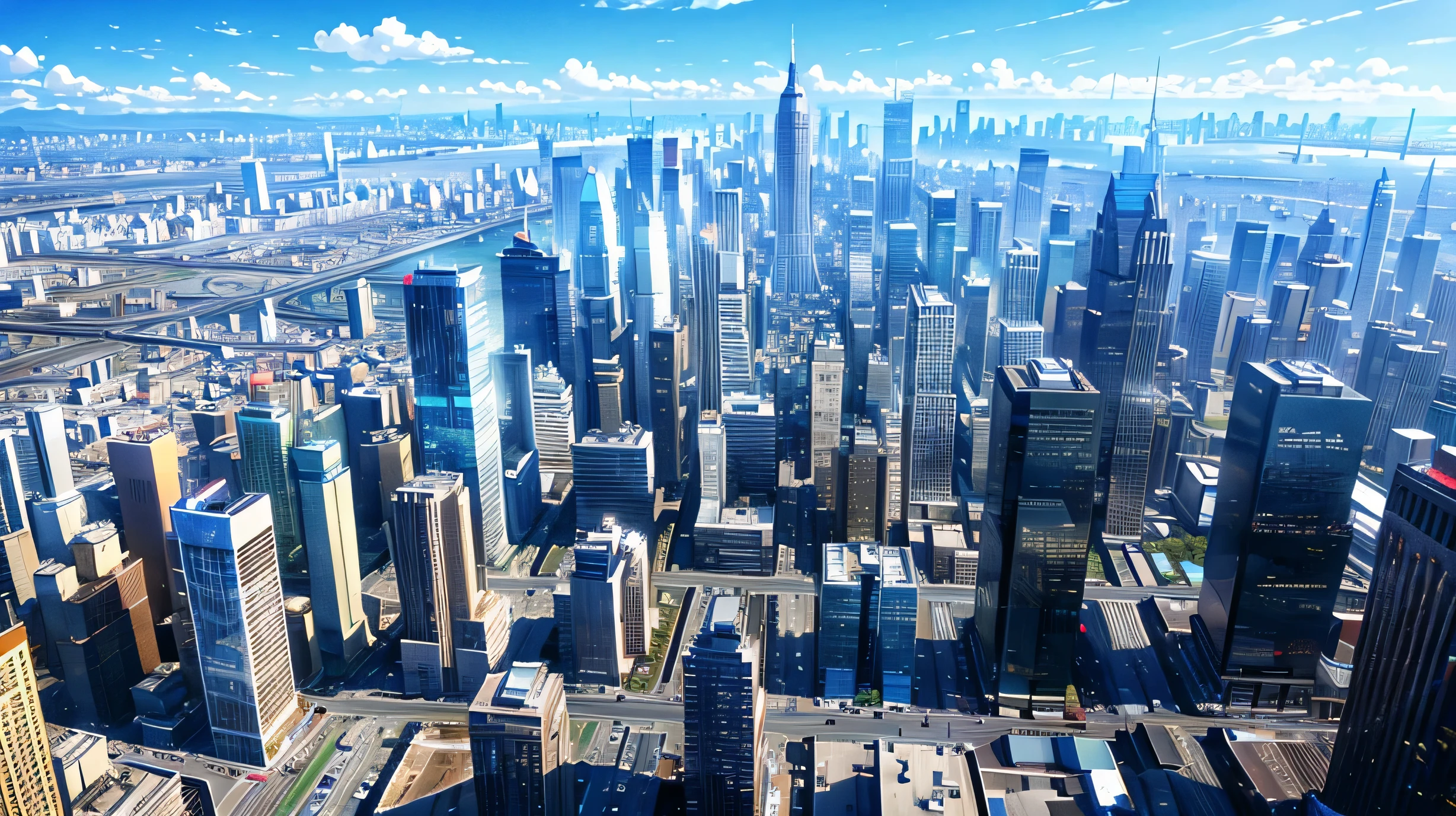 High resolution,High resolution,high quality,landscape,realistic,blue sky,Tall buildings,look up,intersection
