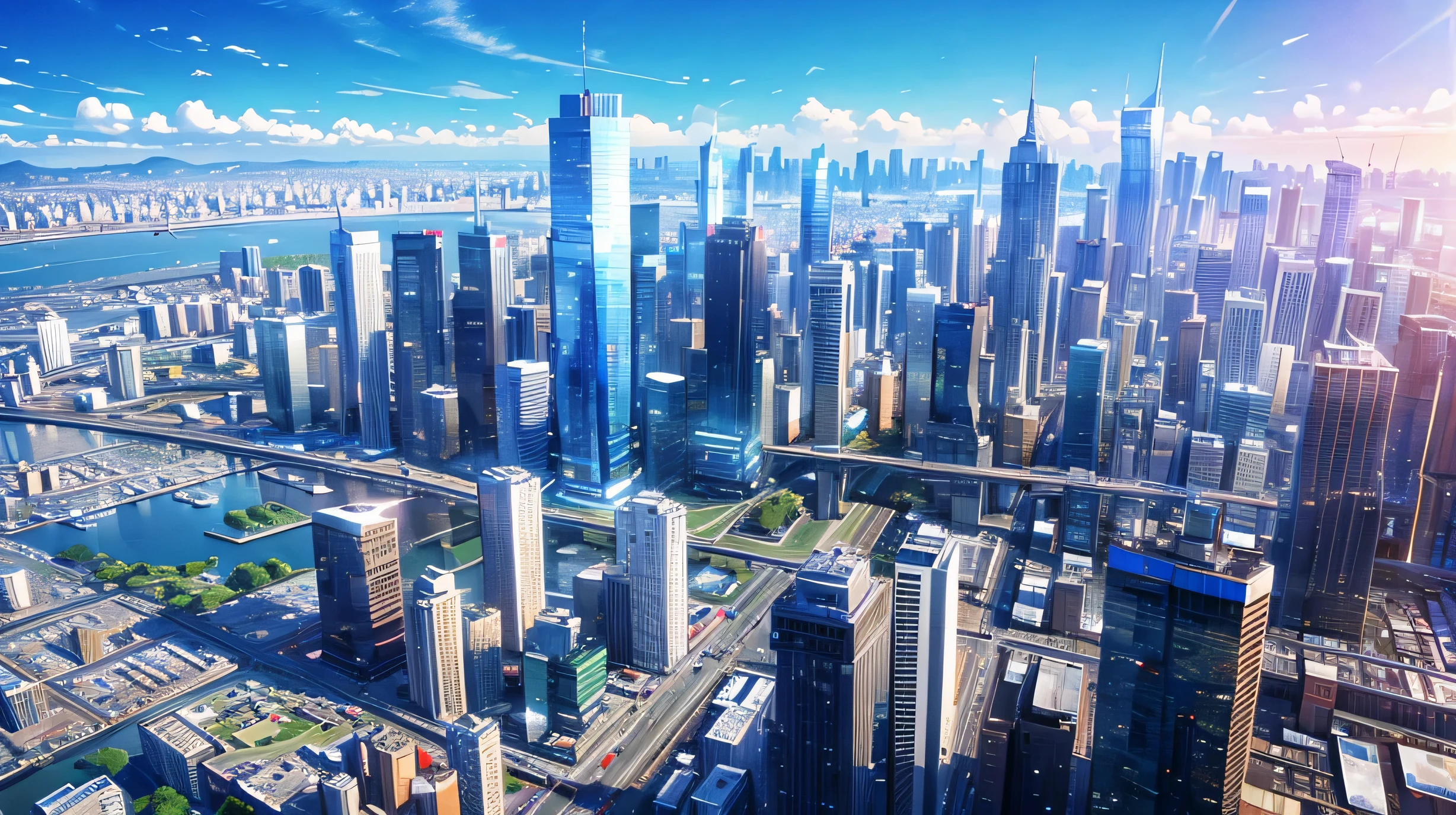 High resolution,High resolution,high quality,landscape,realistic,blue sky,Tall buildings,look up,intersection