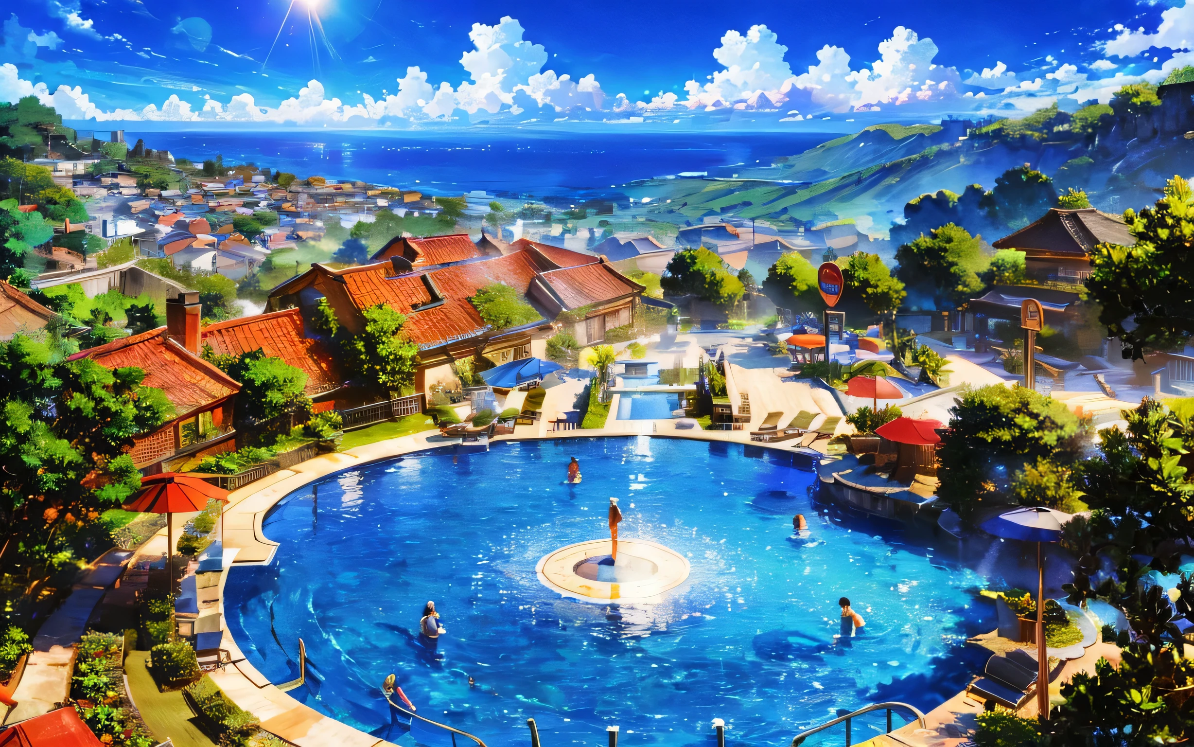 High resolution,High resolution,high quality,landscape,realistic,blue sky,resort,vacation