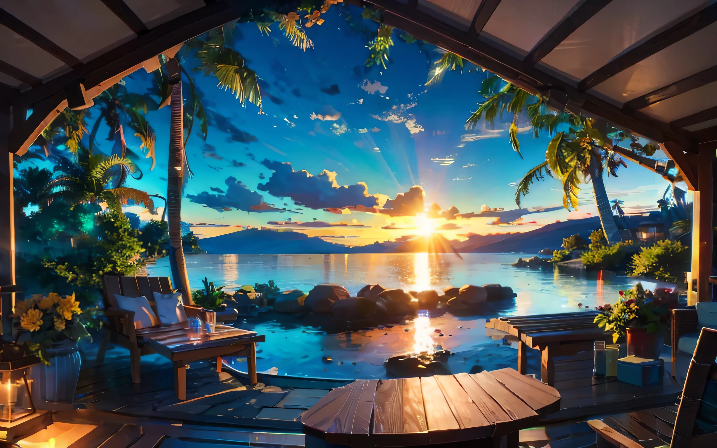 High resolution,High resolution,high quality,landscape,realistic,blue sky,resort,tropical island