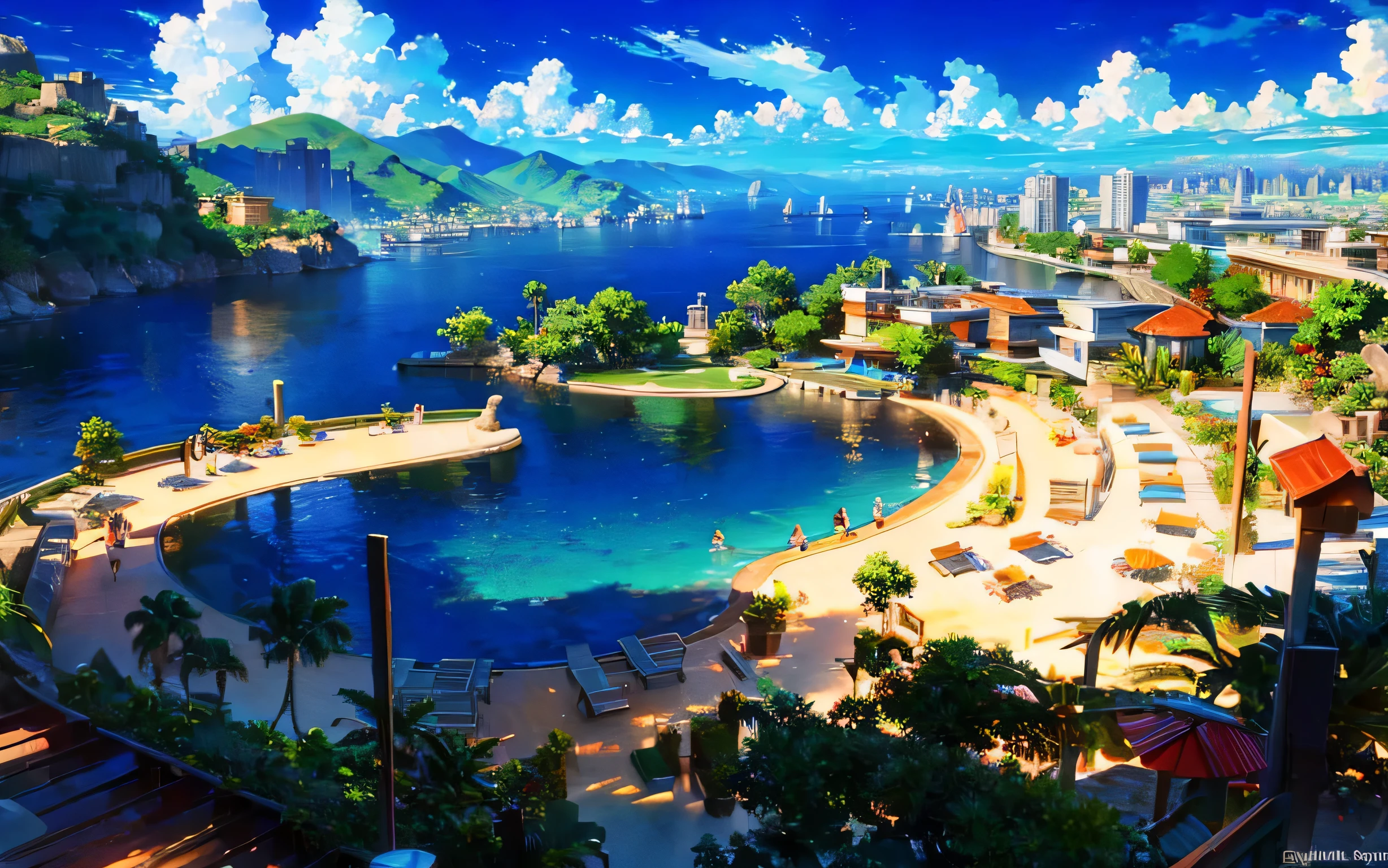 High resolution,High resolution,high quality,landscape,realistic,blue sky,resort,tropical island
