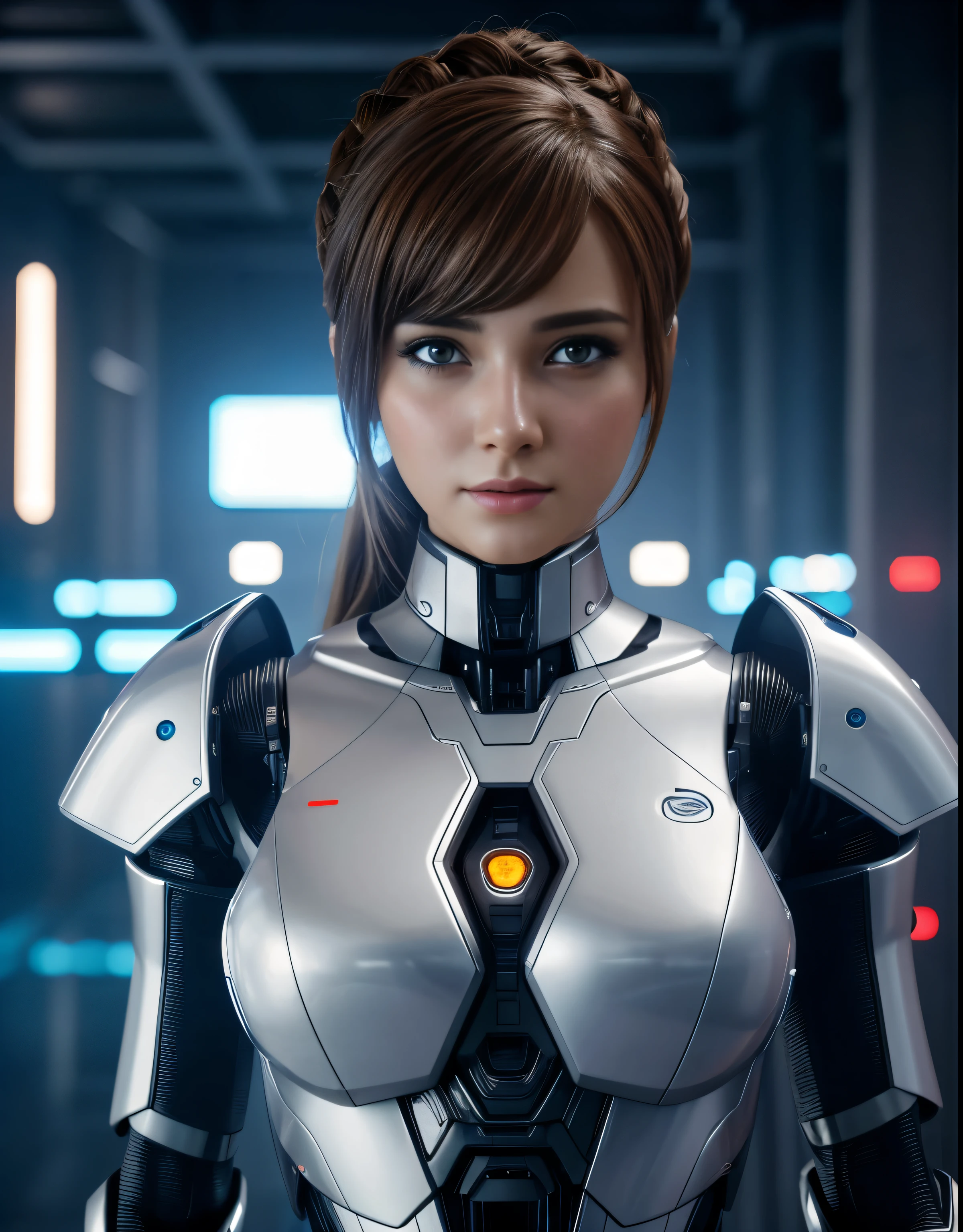 Beautiful female humanoid robot , very high quality and fantastic details with digital background , cinematic colour grading, cinematic view, movie scene stills,