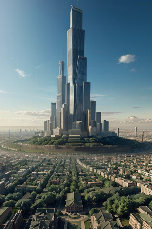 a digital painting of a city surrounded by trees, a matte painting, jormungand anime, aerial view of an ancient land, city of towers, advanced digital anime art ”
