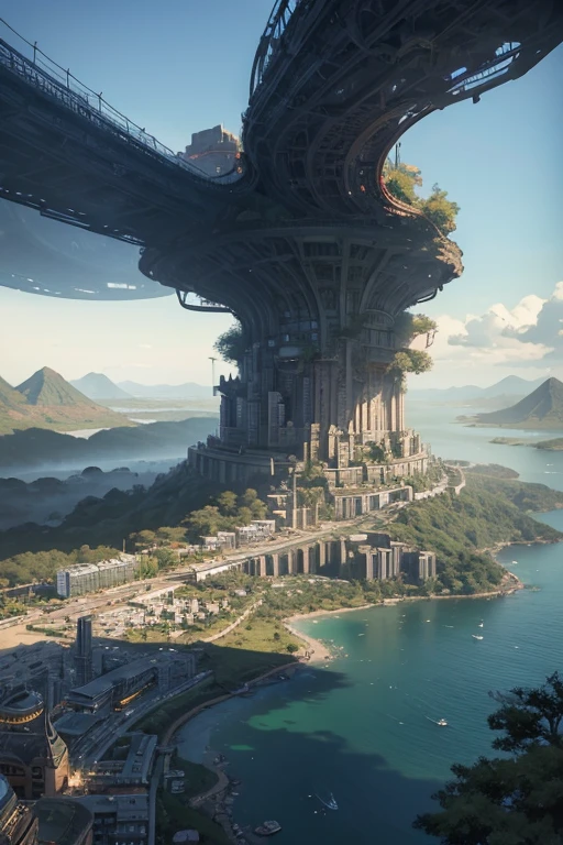 a digital painting of a city surrounded by trees, a matte painting, jormungand anime, aerial view of an ancient land, city of towers, advanced digital anime art ”