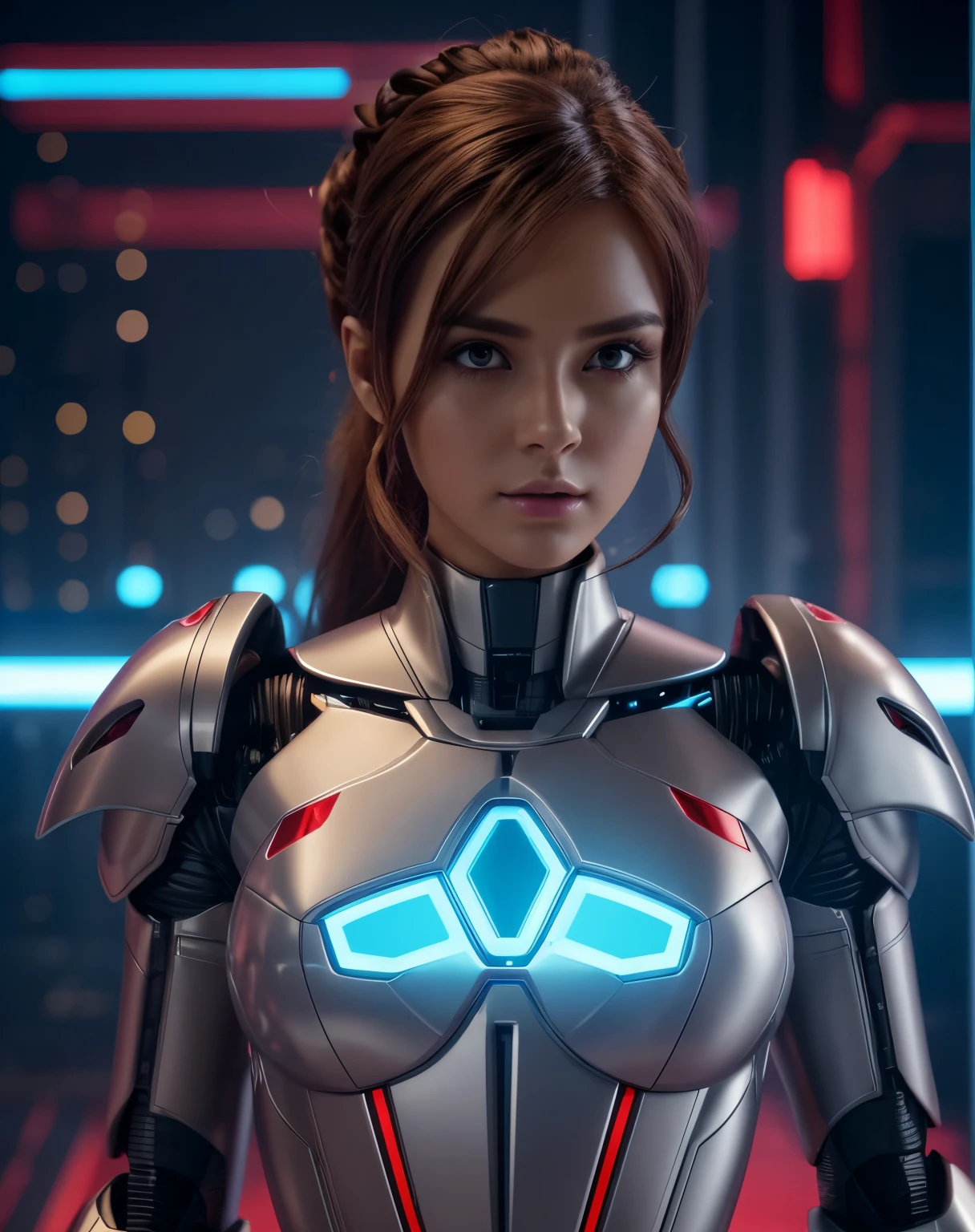 Beautiful female humanoid robot , very high quality and fantastic details with digital background , cinematic colour grading, cinematic view,  movie scene stills, 