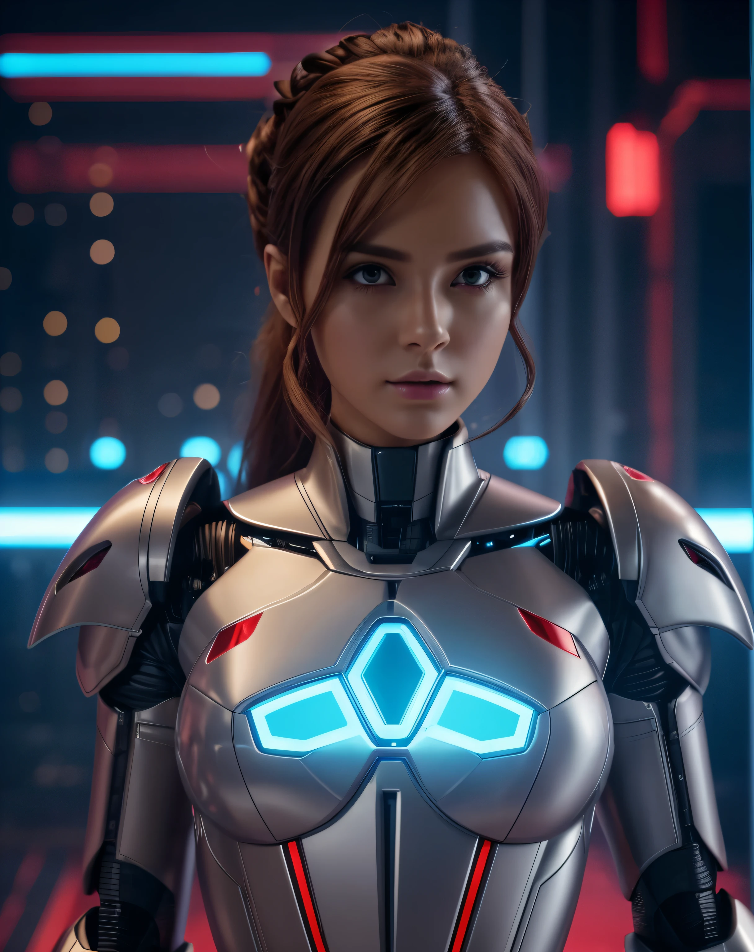 Beautiful female humanoid robot , very high quality and fantastic details with digital background , cinematic colour grading, cinematic view,  movie scene stills, 