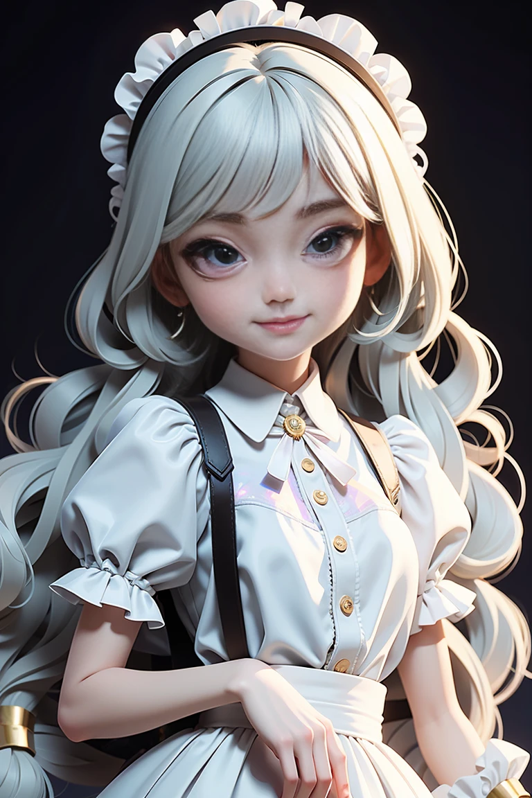  Alice Wonderland , mixed hair, was taken, modern accessories , Delicate and detailed eyes, Delicate and detailed smile, milky, Pelorescent, holographic,  dark background