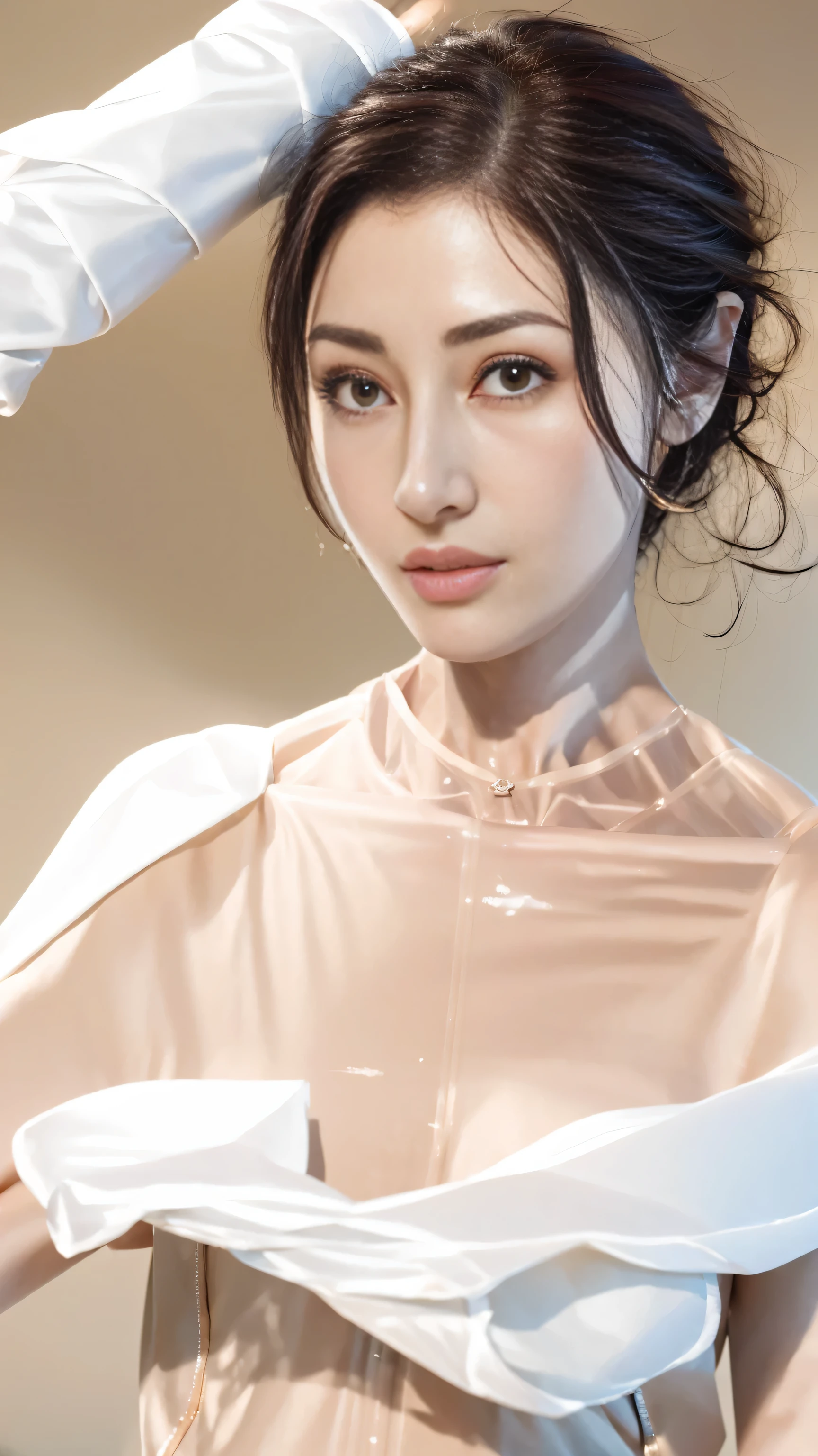 (best quality,4K,8k,high resolution,on the table:1.2),super detailed,actual,beautiful woman,exquisite eyes,Detailed lips,The facial details are particularly rich,long eyelashes,luxury shopping mall,Latest fashion items,a happy expression,(saluting),bright colors,studio lighting