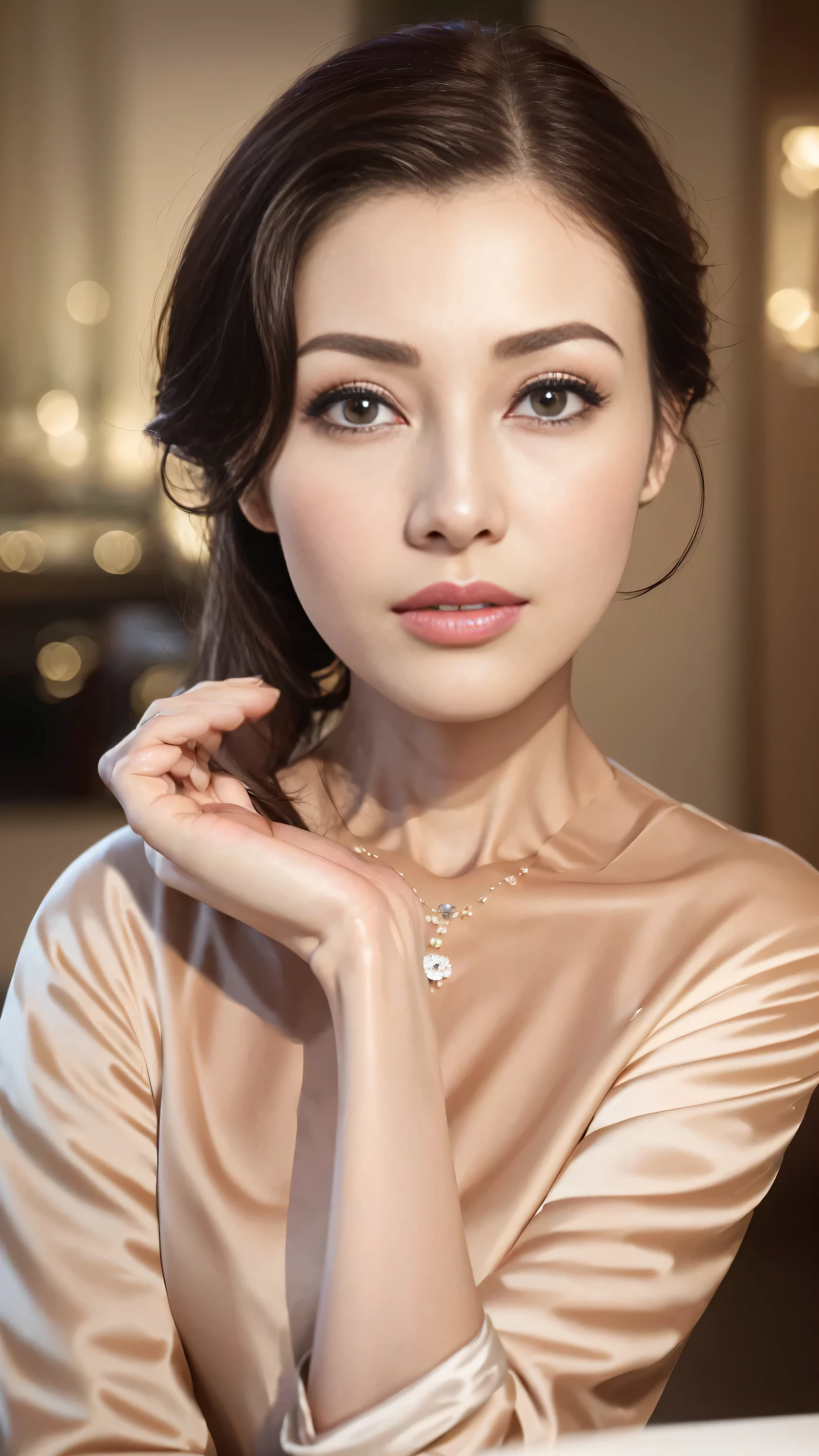 (best quality,4K,8k,high resolution,on the table:1.2),super detailed,actual,beautiful woman,exquisite eyes,Detailed lips,The facial details are particularly rich,long eyelashes,luxury shopping mall,Latest fashion items,a happy expression,(saluting),bright colors,studio lighting
