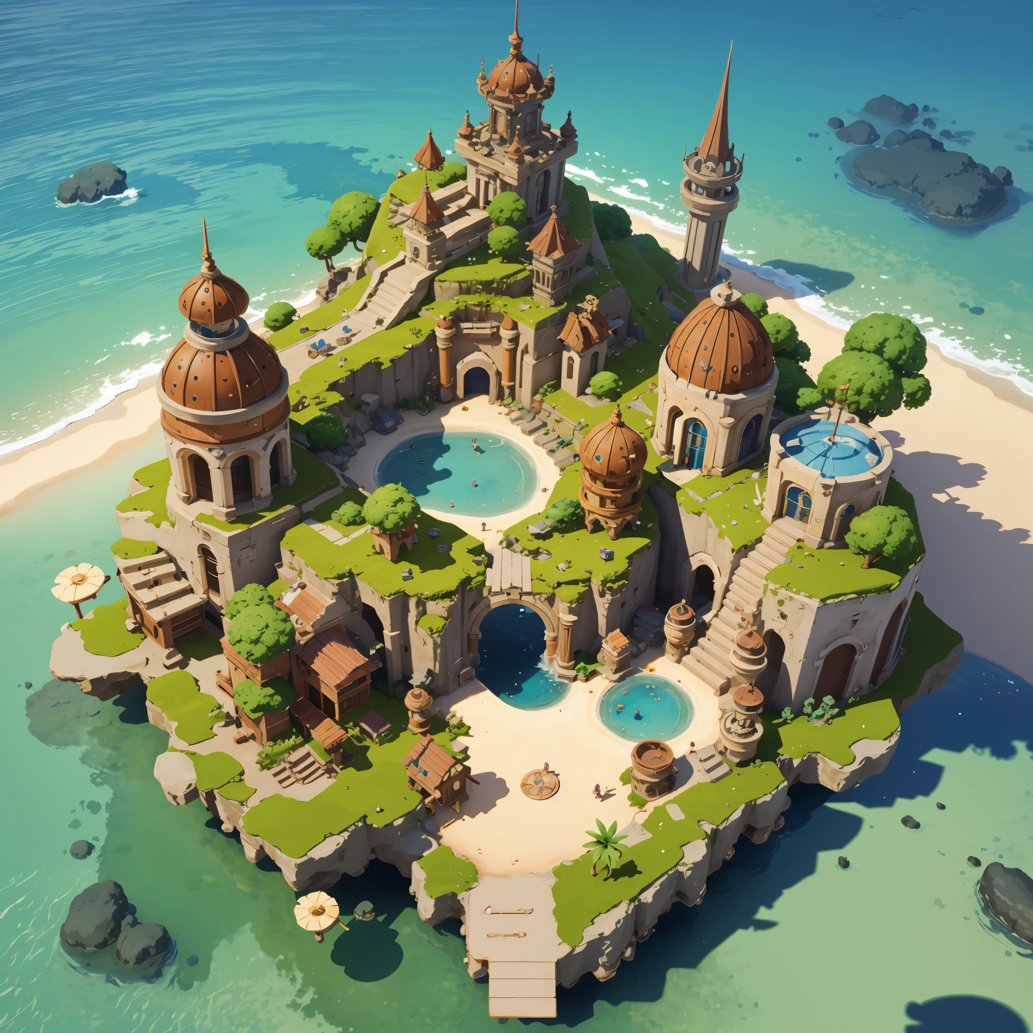 3d isometric view of Steampunk island,