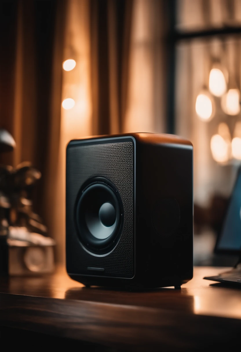 subject. Wireless speaker.  Square and screens on each side 