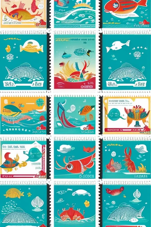 "Design a cute sea life themed Line stamp。In particular, I need 16 stamps of crustaceans.、Make sure each one has a different expression or pose。Expressing adventures in the sea and fun moments with friends.、Design it to give it a retro feel.。Stamp size is 300x300 pixels、Please provide in PNG format。"