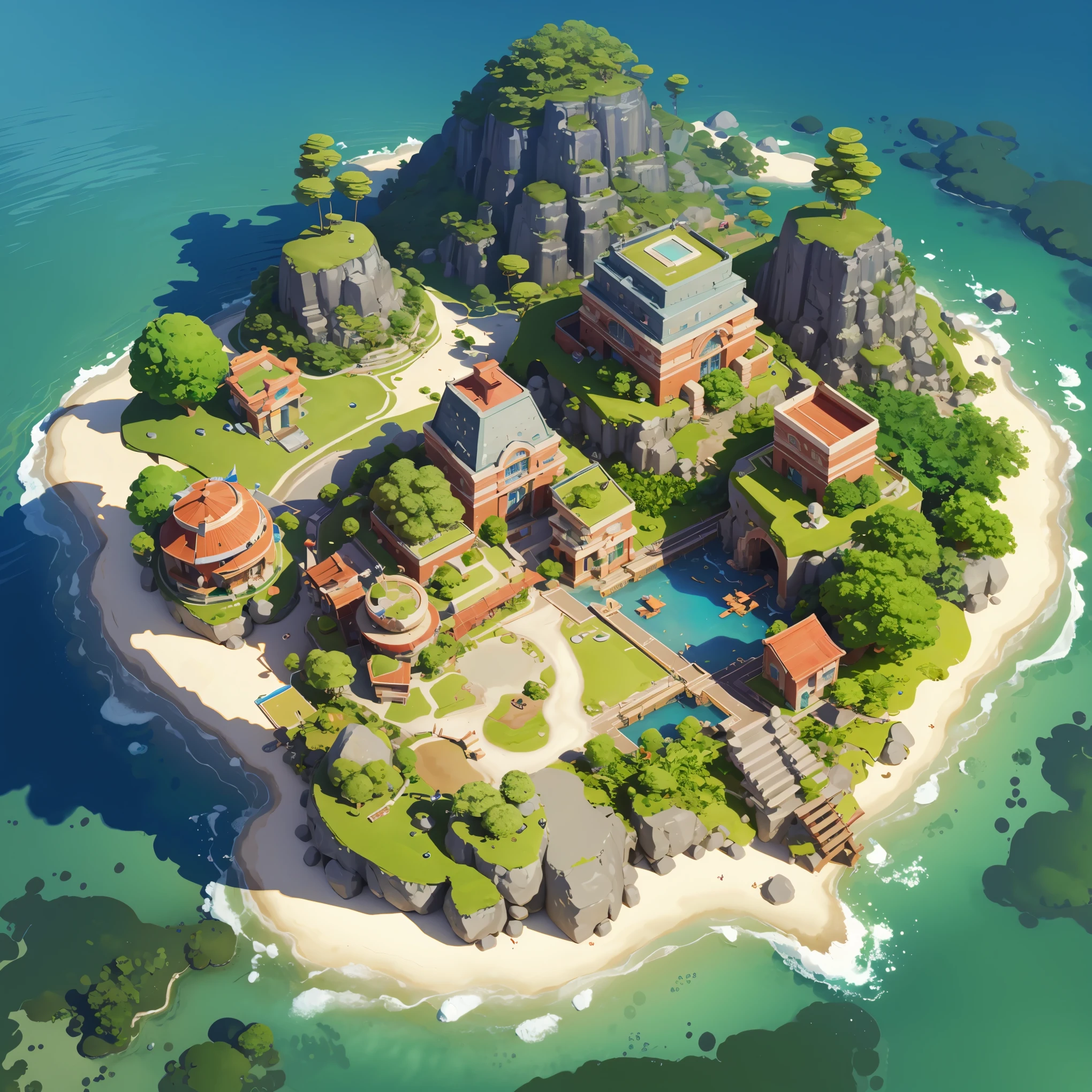 3d isometric view of resort island,