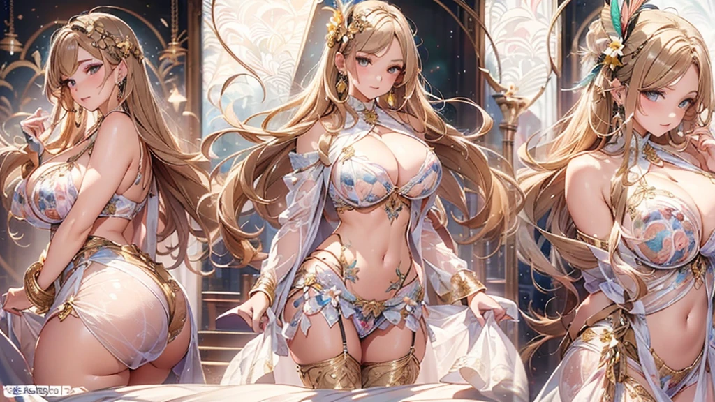 過去最高のmasterpiece、beautiful美しさ, 3D two-dimensional, rich, blonde, skirt, stockings, high heels, star、(Highly detailed CG Unity 8K wallpaper),(masterpiece), (最高quality), (超be familiar with), (best work),(best shadow), (sharp eyeliner, eye shadow, fine eye:1.1), (超High resolution,realistic,最高quality,realistic),(8K,RAW photo,最高quality,star),mature woman、sensual curves、huge breasts、thighs、bubble、お尻のmasterpiece, 最高quality, 超be familiar with, full body shot, mature woman, beautiful mature woman, nightgown and underwear, enchanting smile, thick lips, Chubby lips, blush, looking at the viewer, provocative expression, beautifulhair型, cleavage, Plump、curvy hips、attractive face、sexy lingerie、an inviting gaze、Expression of emotions、Lewd underwear、(((erotic see-through lingerie set)))、Standing position、gorgeous accessories 、big breastsの女性, bare shoulders, 金色のhair, colored feather, metal ornaments, colored flowers, particle, light, (masterpiece, 最高quality, 最高quality, official art, beautiful and aesthetic:1.2), (1 girl:1.5), 非常にbe familiar with,(fractal art:1.1),(colorful:1.1)、(flowers:1.3),most detailed,(zentangle:1.2), (dynamic pose), (abstract background:1.3), (shiny skin), (lots of colors :1.4), ,(earrings:1.4), (feather:1.4),masterpiece, 最高quality, 超be familiar with, 30~40 years, full body shot, beautiful 、さまざまなhair型，gold headband，plump breasts，beautiful，greek clothing，Tulle covers the breasts，perfectly proportioned, detailed clothing details,marble，god statue，cinematic lighting, film grain, 8K, masterpiece, 超be familiar with, high detail, 高quality, High resolution,(((NSFW:1.2)))、exposed chest、Openwork decoration，(((see through dress)))、(((解剖学的に正しいbody))) , 最高quality, 超be familiar with, (((Lewd underwear)))、raise your butt, from below, (((R-18)))、thighs, big breasts, Are standing, cowboy shot, blush, (((1 girl))), (masterpiece:1.3), (High resolution), (8K), (非常にbe familiar with), perfect face, Nice eye and face, (((最高quality))), (超be familiar with), detailed face and eye, (alone), beautifuleye,(((sexy pose)))、(((整ったbig breasts)))、((beautiful eye))、luxury、(((超High resolution)))、(((detailed description)))、(((ぽっちゃりbody型)))、(((解剖学的構造に一致したbodyの部位)))、beautiful長いまつ毛、バランスのとれたbody型,2 feet、Just the right size for your legs and arms、Fishnet tights、glamorous、(((Clear white and black eye)))、lipstick、Sparkling、(Undistorted face, eye, body)、jewelry、gem、(長くカールしたbeautifulまつ毛)、(((バランス良いbeautiful胸)))、(transparent, Exquisite skin:1.2)、(((完璧なglamorousボディー)))、actress face、Super beautiful、Cute smile、Healing beauty、Flower shower、完璧なeye、realistic depiction、Super sexy、glossy、Glamorous、double eyelids、Good dark makeup、makeup、ぼやけていないeye , expensive_quality, expensive_solve, masterpiece*I wore, whitespace, colorful, 1 girl, alone, white_hair, prism hair, [pink|green] eye, gradient eye, multicolored eye, shine eye, shine, Sparkling, shine white particles, Alone、one shot、adorable、Plump、Glossy and exquisite skin、はっきりしたeye鼻立ち、realistic eyes、whiteい肌, real human skin, (be familiar with), oval face, pore,  (8K, Raw photo, realistic: 1.4), one girl,  (Gentle and Goddess-like Eyes) happiness: 1.2), (lip gloss, eyelash, gross face, 最高quality, 超High resolution, wide lighting, natural shading)
