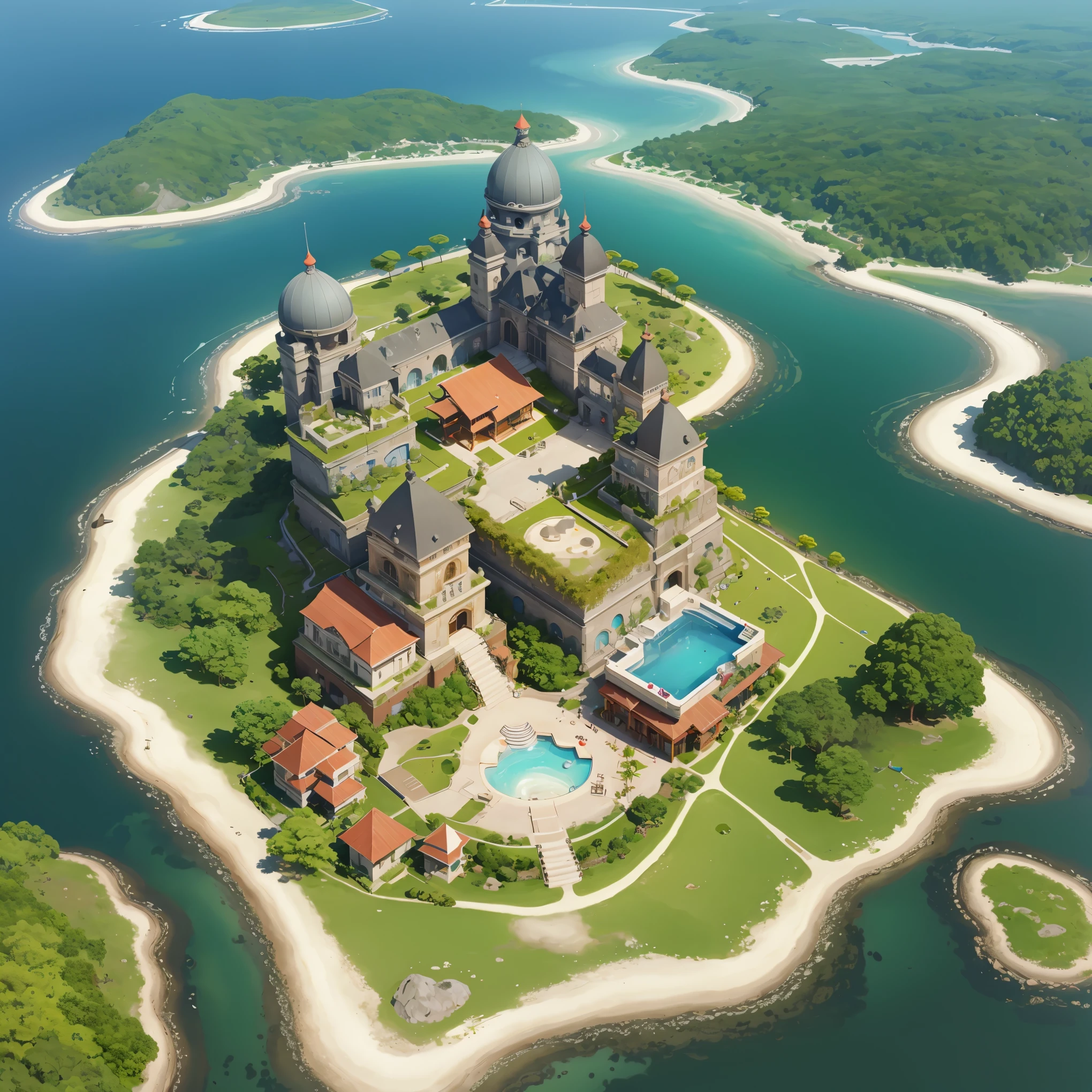 3d isometric view of resort island,