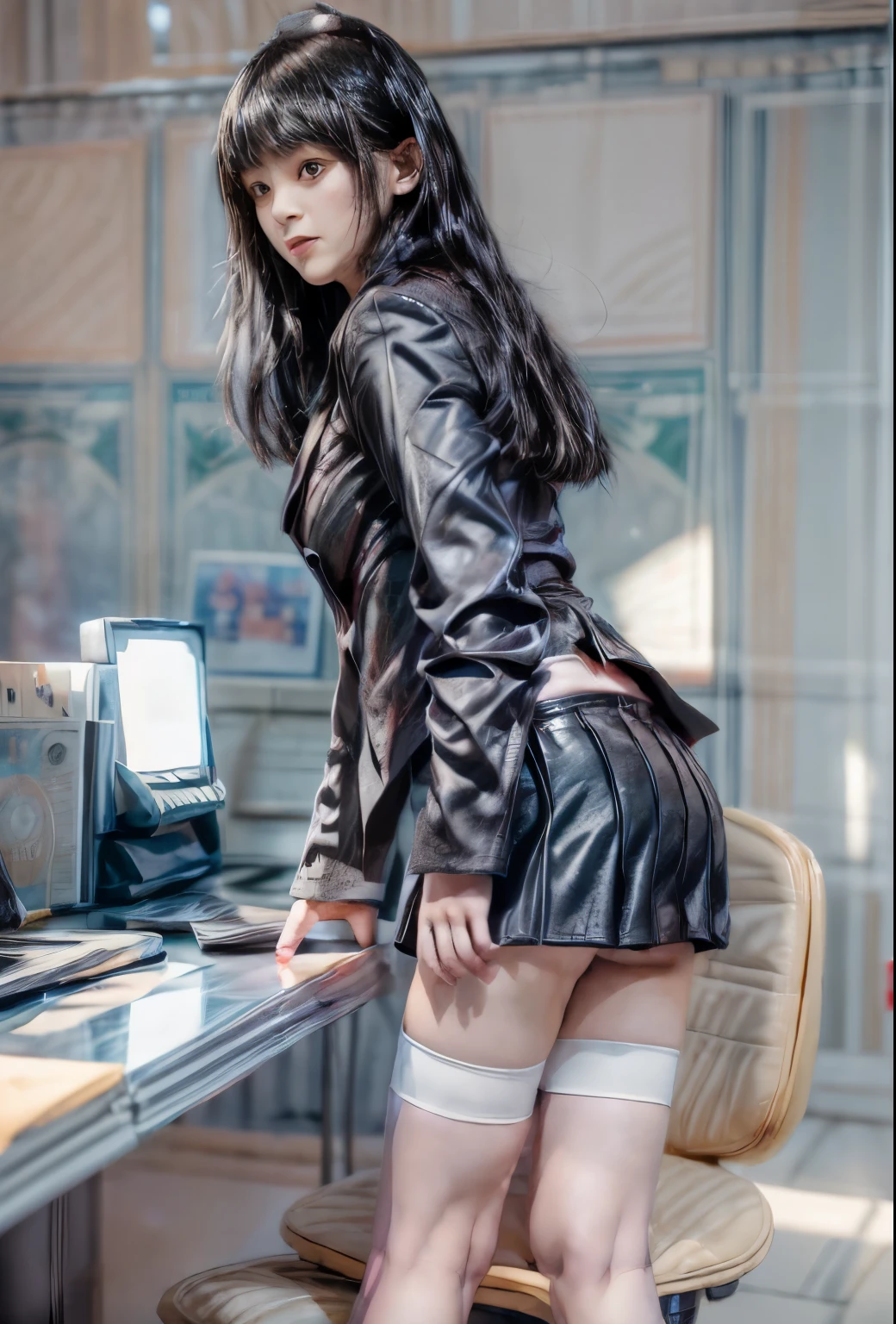 office uniform, Great lighting,  Cinema Lighting, (Bustling Korean Town),
((SFW)), (highest quality, masterpiece:1.4), Absurd, Ultra-high-definition CG, 8k, High resolution, Beautiful Face, Detailed face, One girl, alone ,Braiding, Toned Up, Shiny skin, Tilt your head, still, bloom, Particles of light, Depth of written boundary,