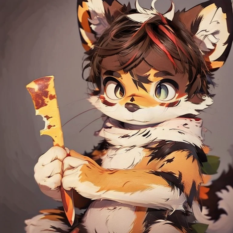 Fox cute brown hair handsome holding long knife