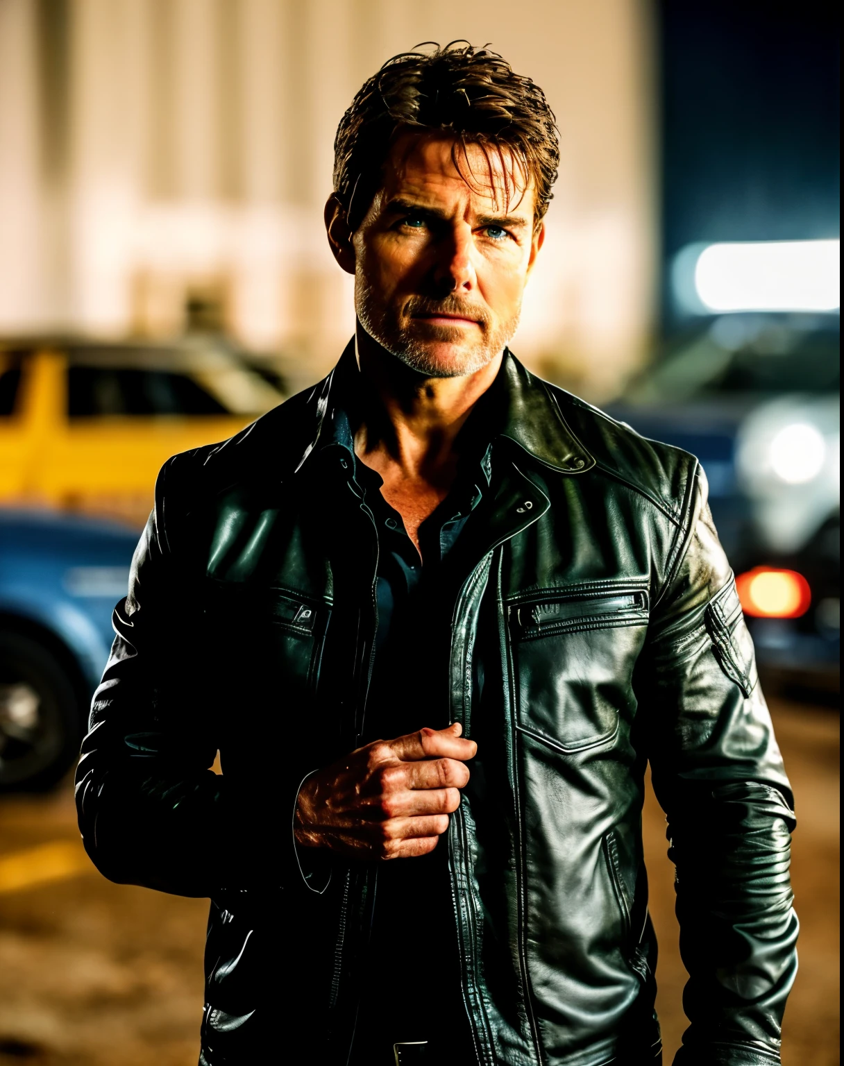 Tom Cruise como Rick Grimes de The Walking Dead,meio corpo, xf iq4, 150 MP, 50mm, ISO 1000, 1/Anos 250, luz natural, Adobe Lightroom, Photo laboratory, Foto Affinity, PhotoDirector 365