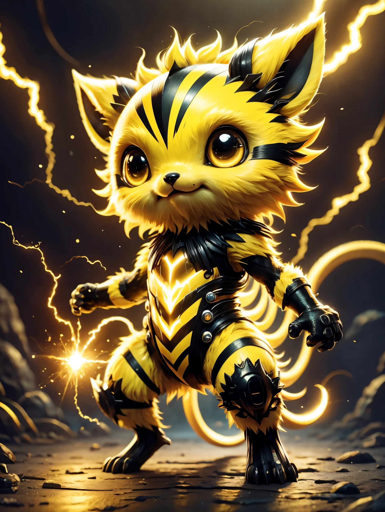 Electivire，solo, lightning，Electro-optical，Cute creatures，((whole body:1.5))