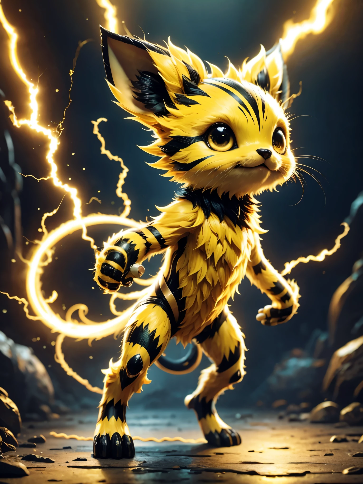 Electivire，solo, lightning，Electro-optical，Cute creatures，((whole body:1.5))