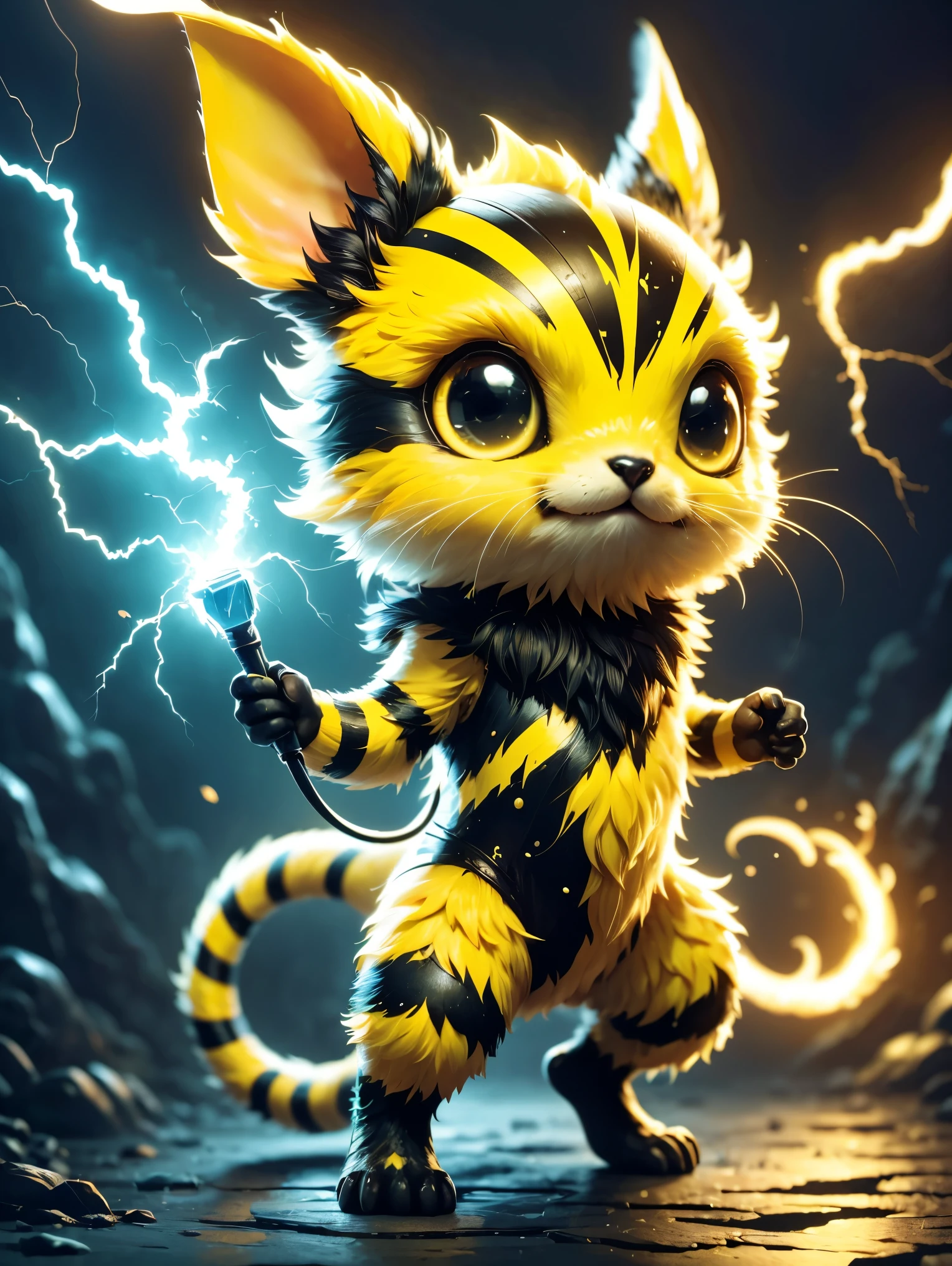 Electivire，solo, lightning，Electro-optical，Cute creatures，((whole body:1.5))