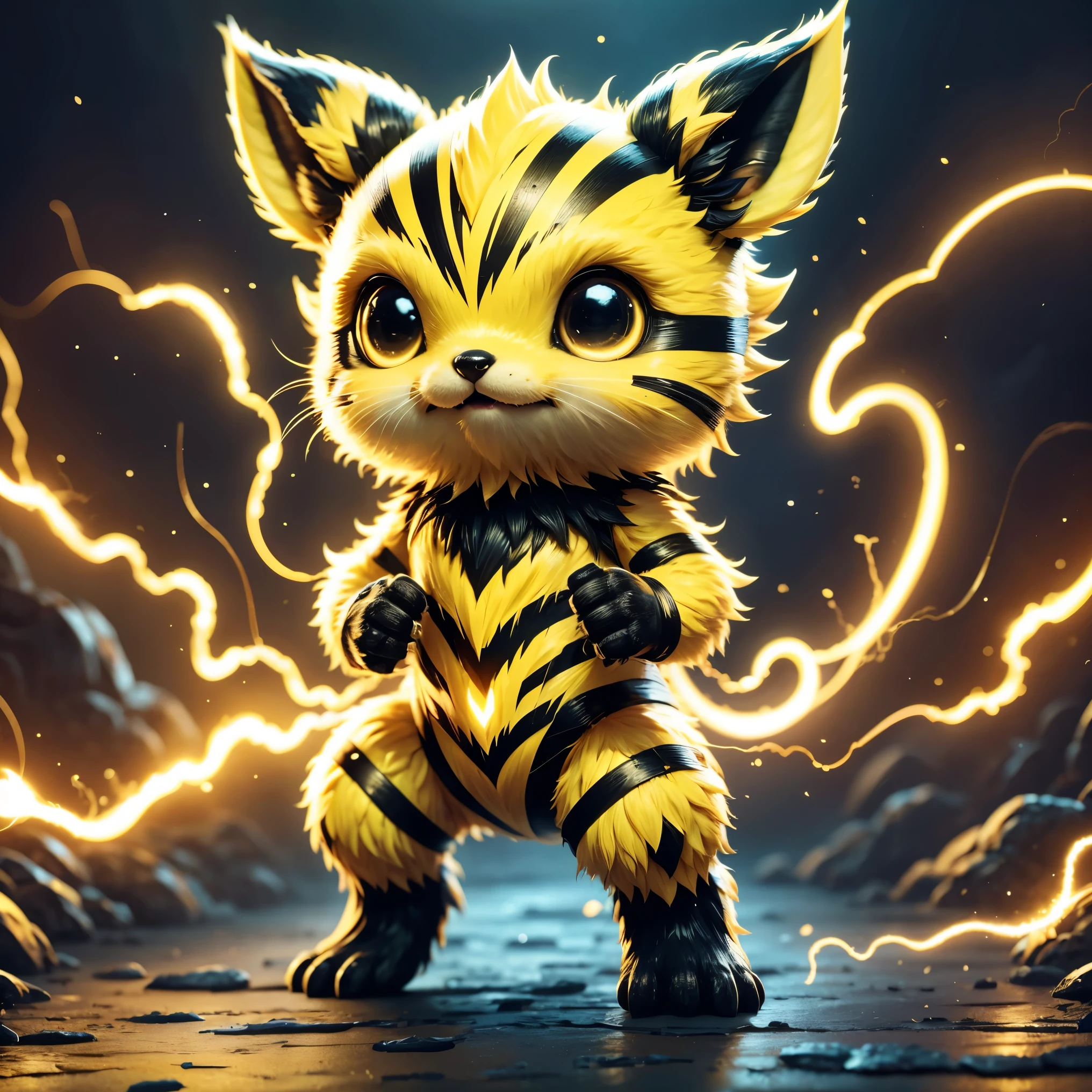 Electivire，solo, lightning，Electro-optical，Cute creatures，((whole body:1.5))