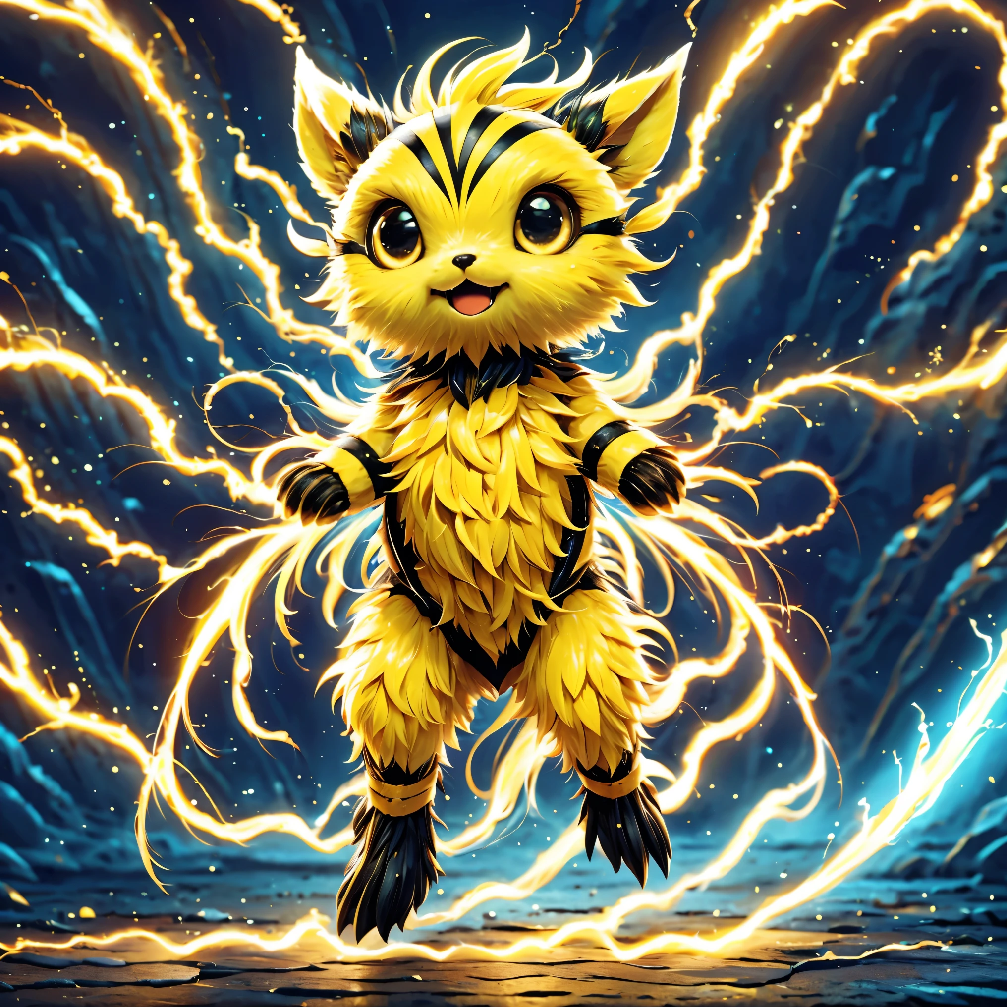 Electivire，solo, lightning，Electro-optical，Cute creatures，((whole body:1.8))