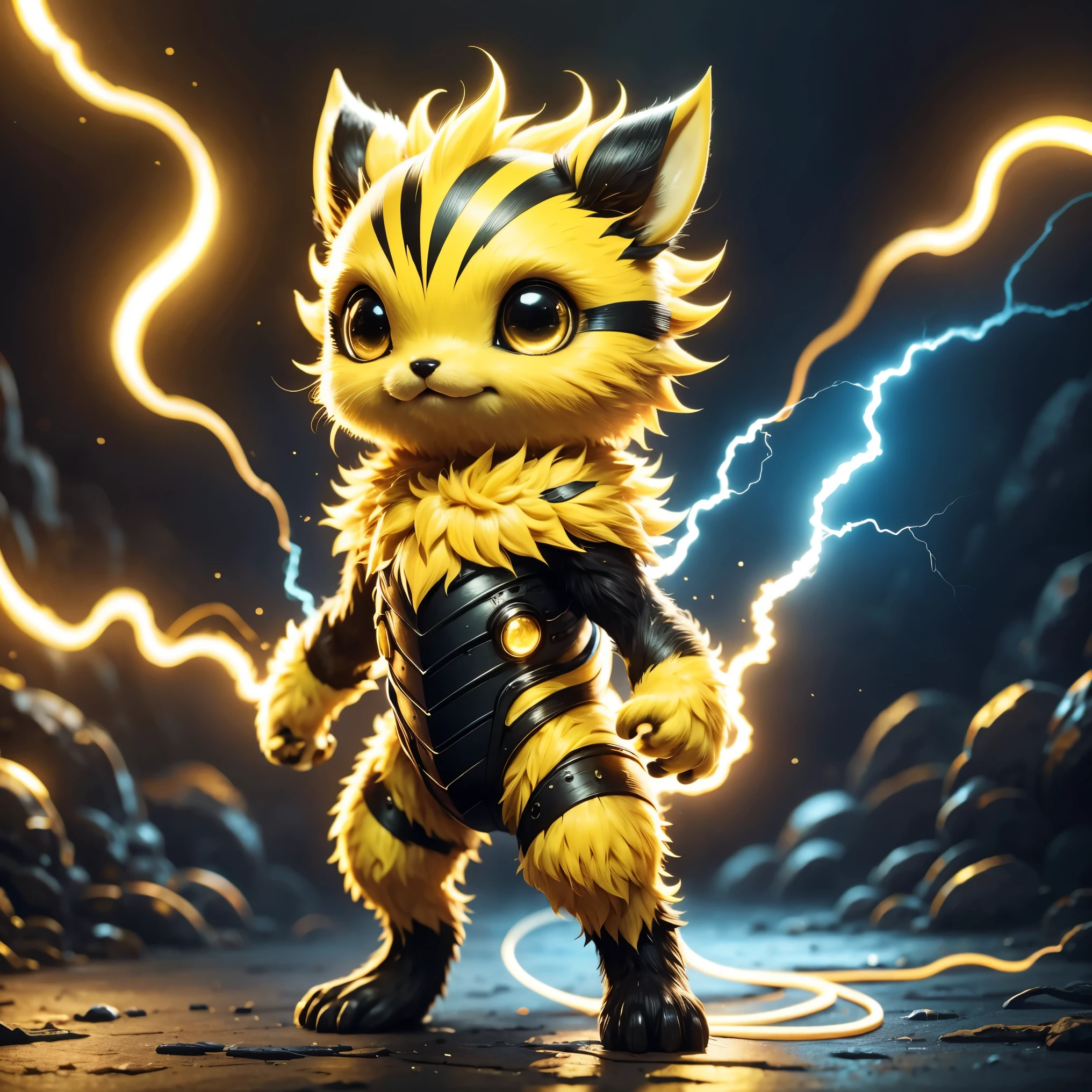 Electivire，solo, lightning，Electro-optical，Cute creatures，((whole body:1.5))