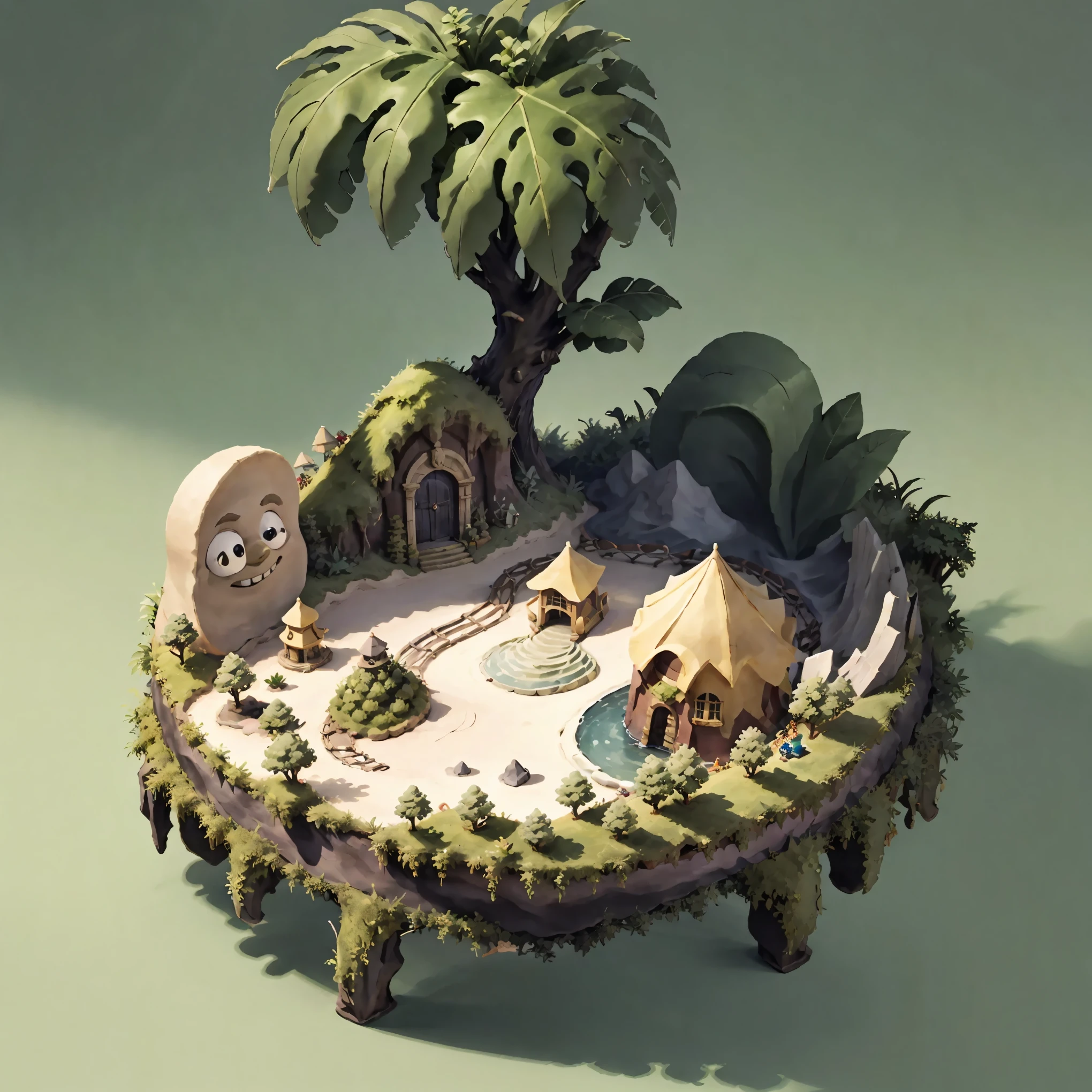 3d isometric view of dark fantasy island,