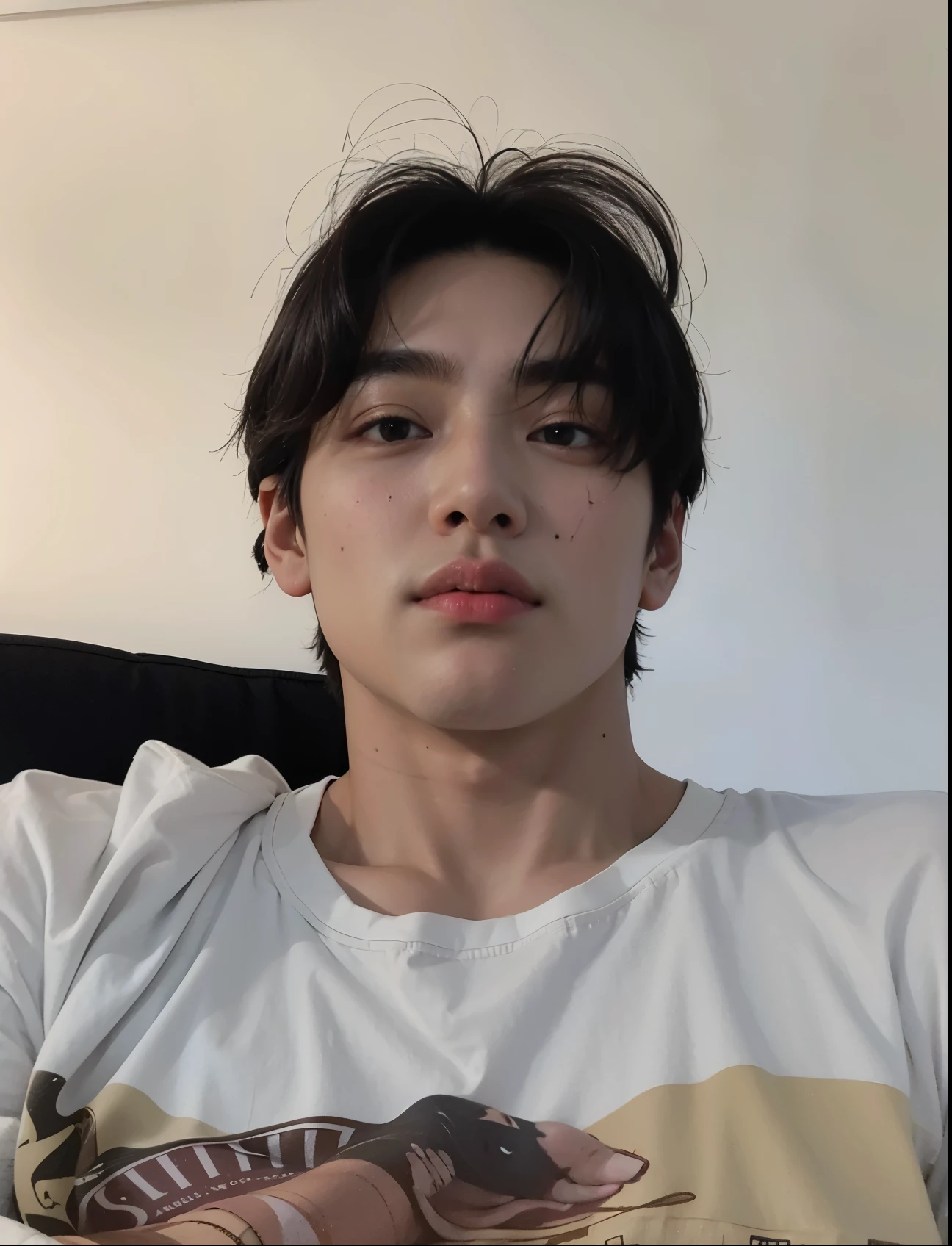 there is a man sitting on a sofa with a shirt on, Taehyung, taken in the early 2020s, Kim Taehyung, headshot foto de perfilture, TaeJune Kim, hyung tae, kim taehyung, inspirado en Kim Taehyung BTS, foto de perfil, yanjun chengt, taehyung, gucci