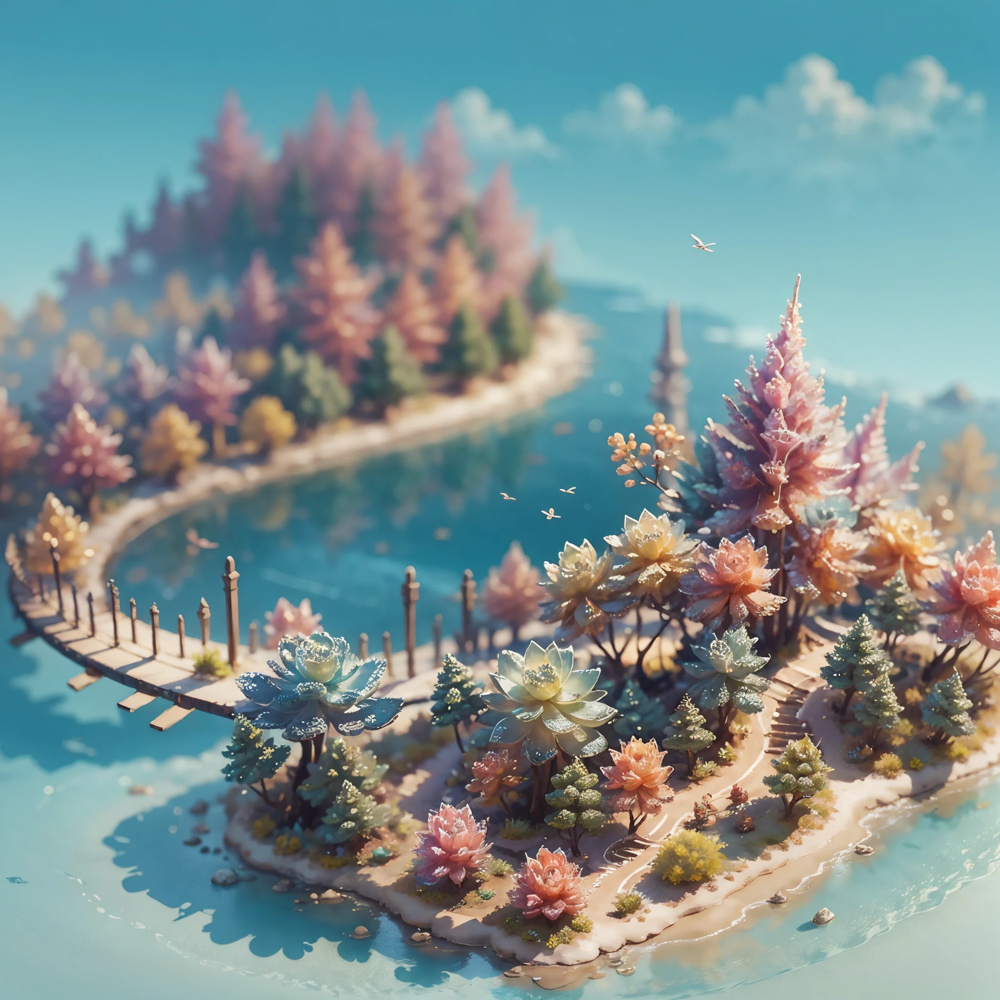 3d isometric view of fantasy island, Crystal,