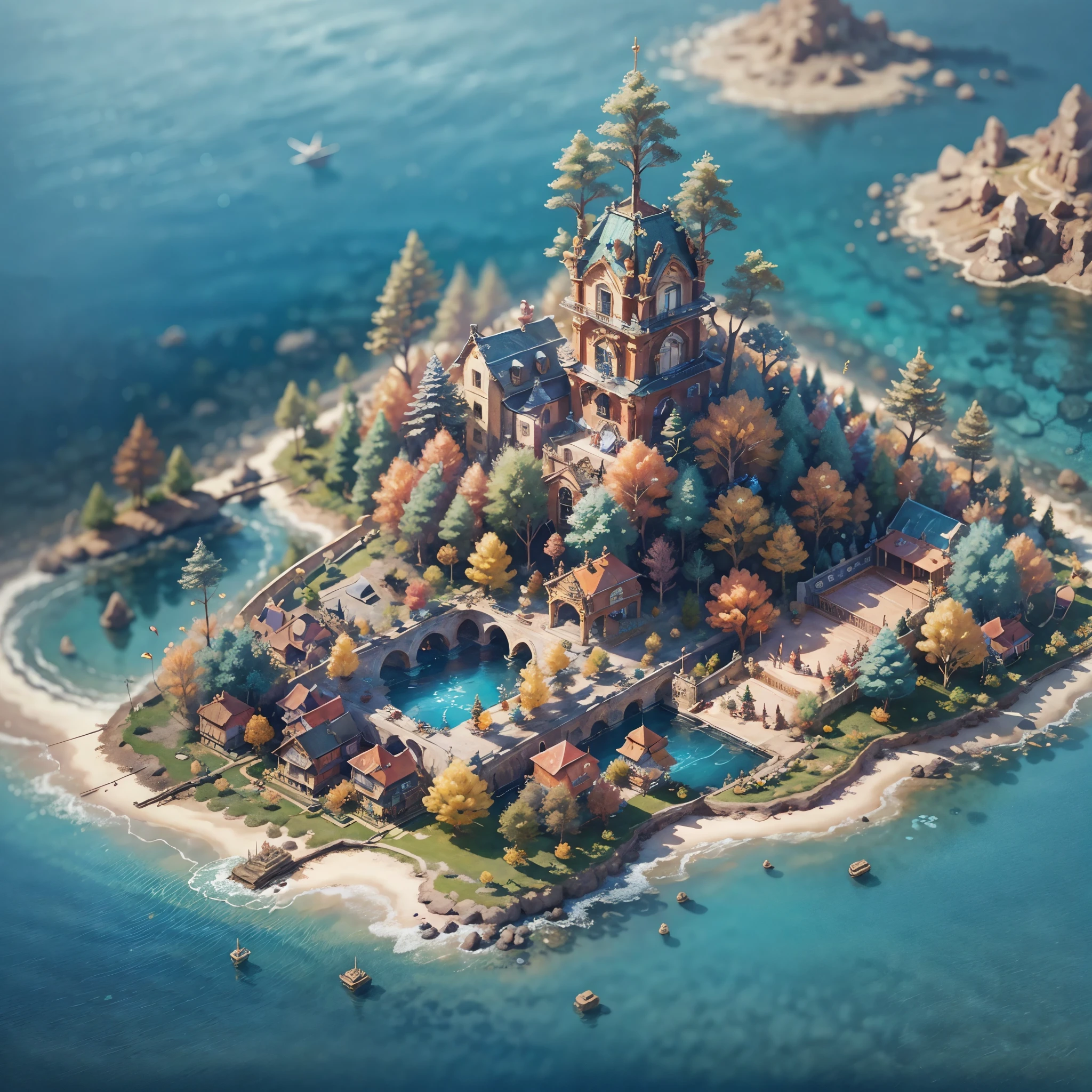 3d isometric view of fantasy island, Crystal,